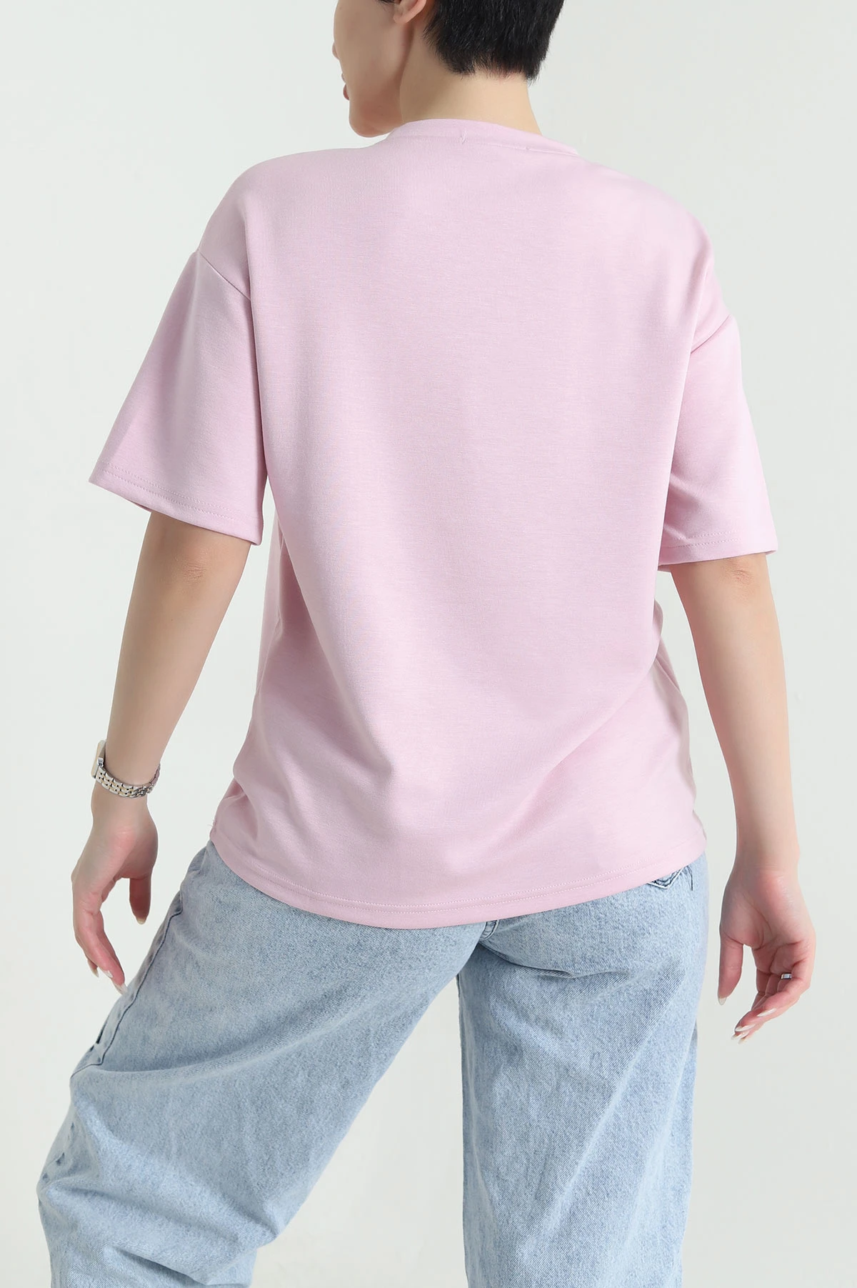 Pembe Nakışlı Modal Kadın Tişört 449610