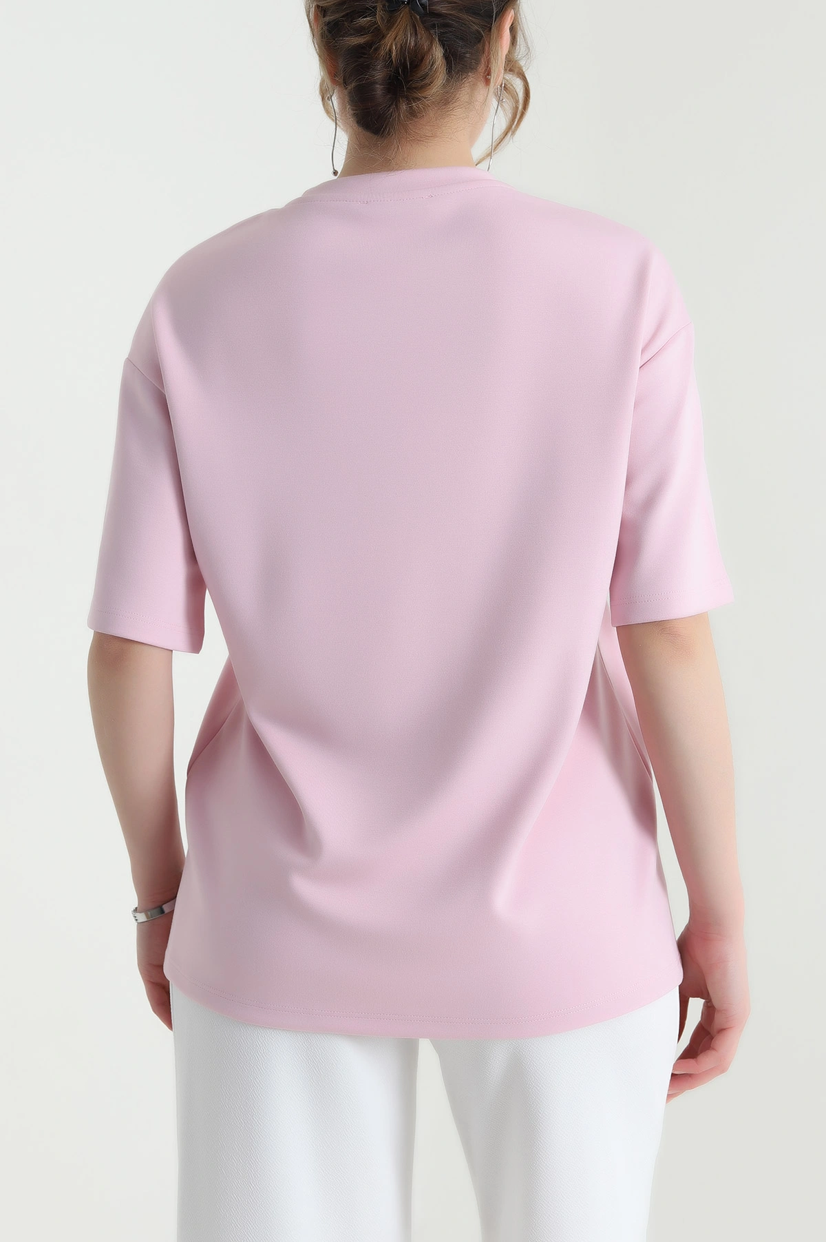 Pembe Nakışlı Modal Kadın Tişört 453100