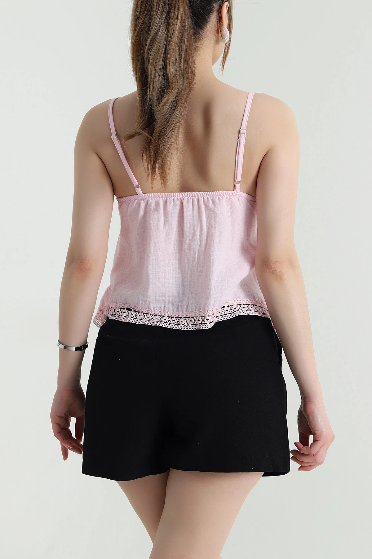 Pembe Nakışlı Müslin Keten Kadın Bluz 465907