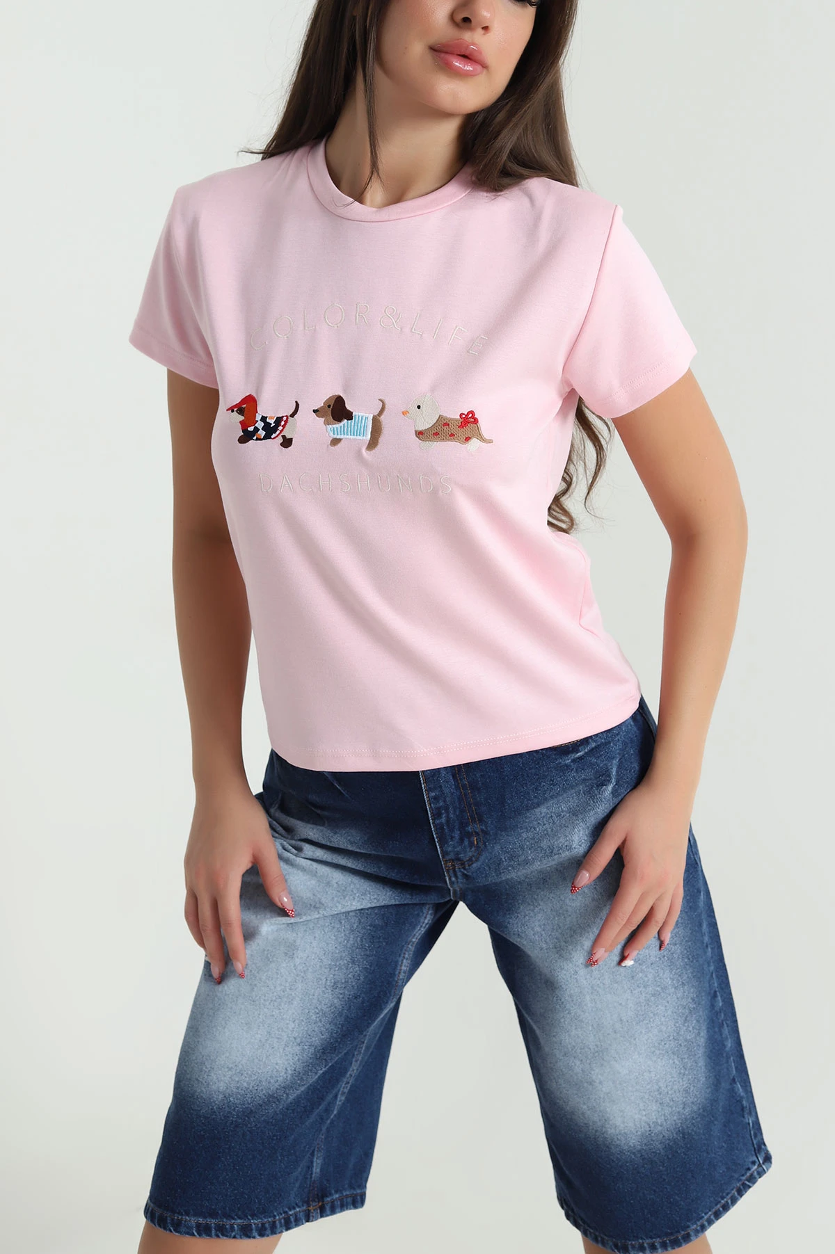 Pembe Nakışlı Oysho Kadın Tişört 474793