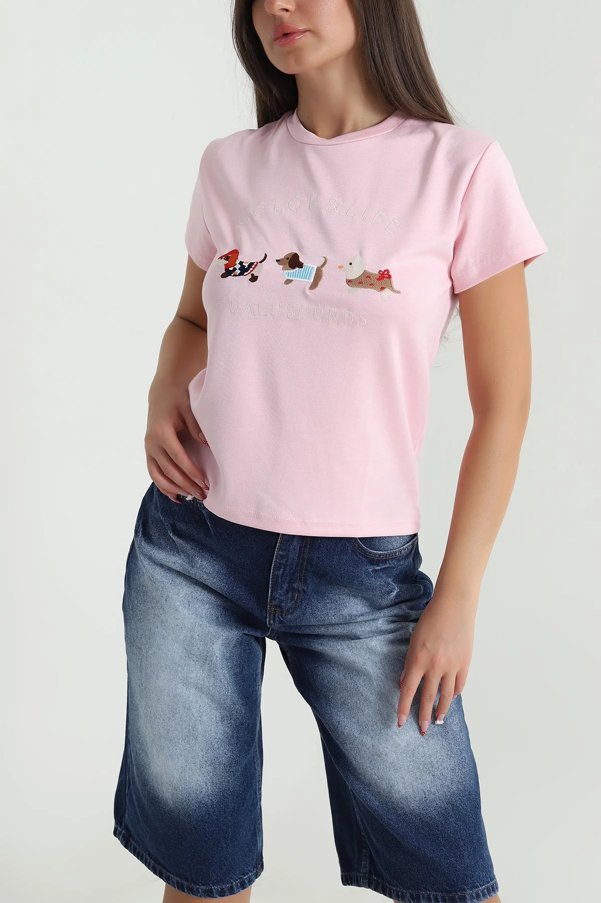 Pembe Nakışlı Oysho Kadın Tişört 474793