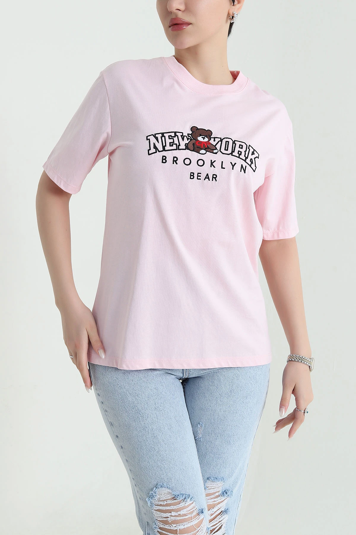 Pembe Nakışlı Süprem Kadın Tişört 451319