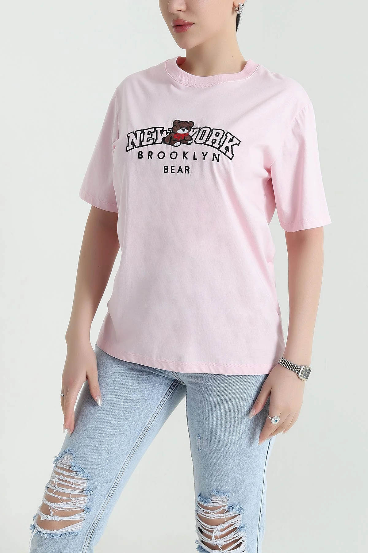 Pembe Nakışlı Süprem Kadın Tişört 451319