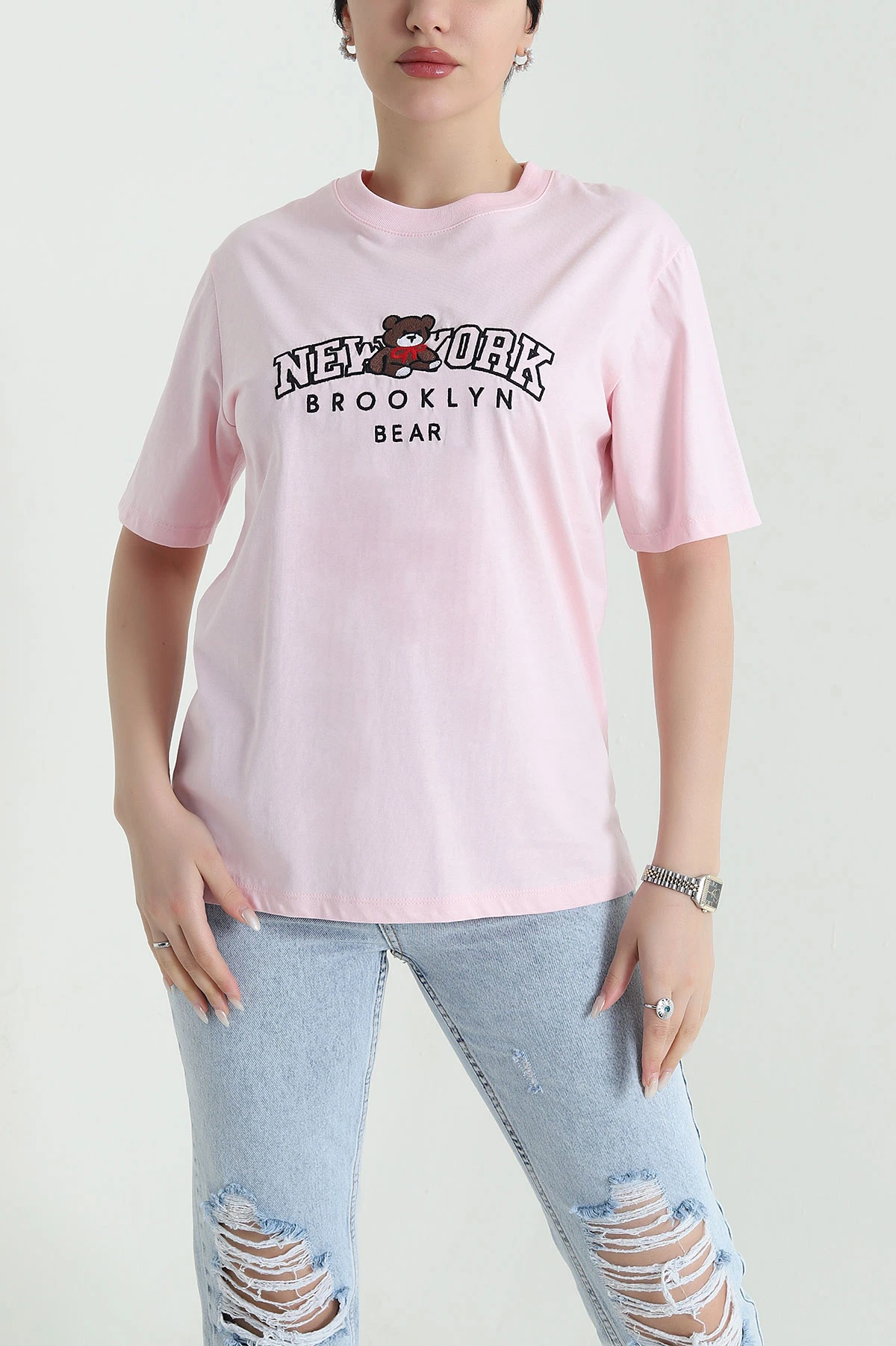 Pembe Nakışlı Süprem Kadın Tişört 451319