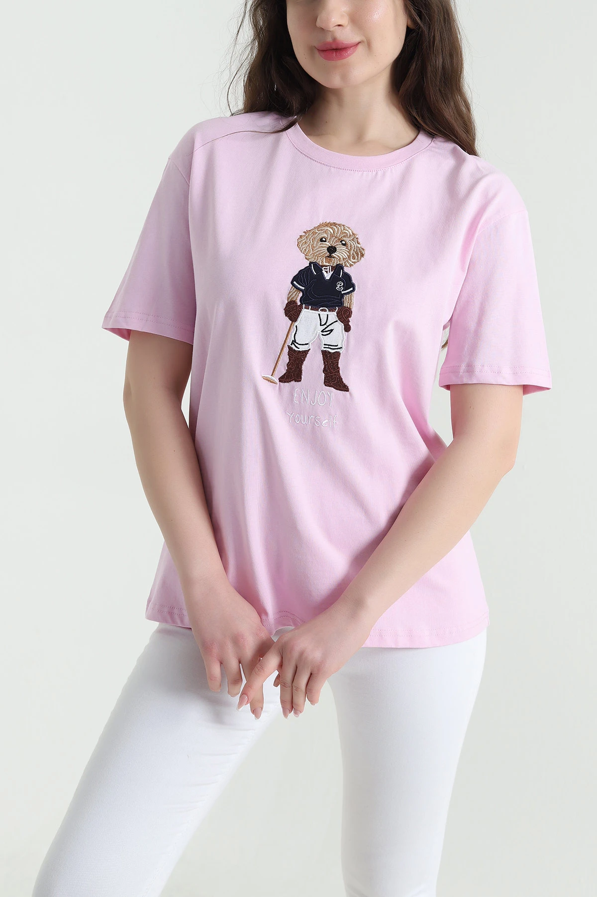 Pembe Nakışlı Süprem Kadın Tişört 453465