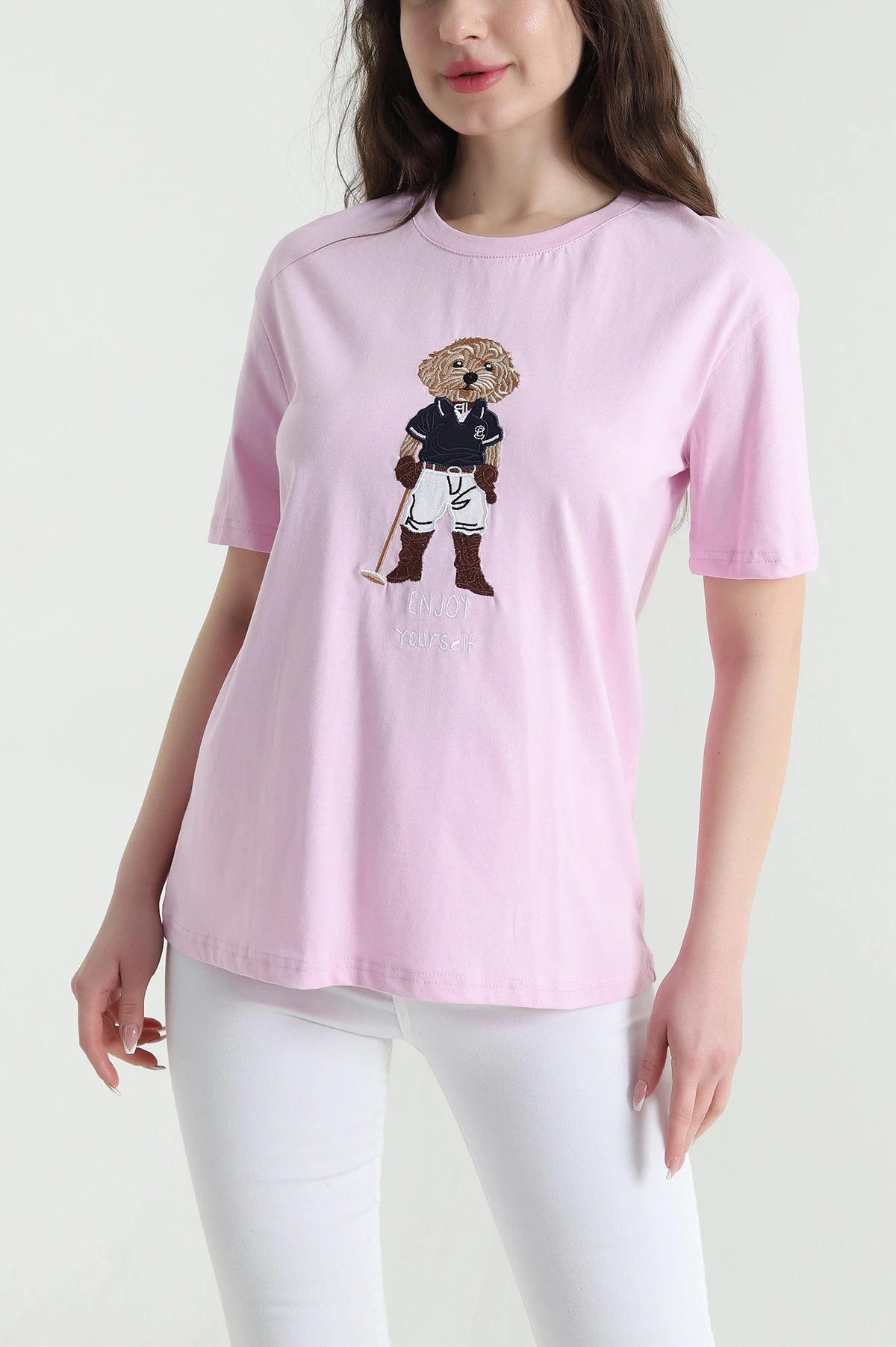 Pembe Nakışlı Süprem Kadın Tişört 453465