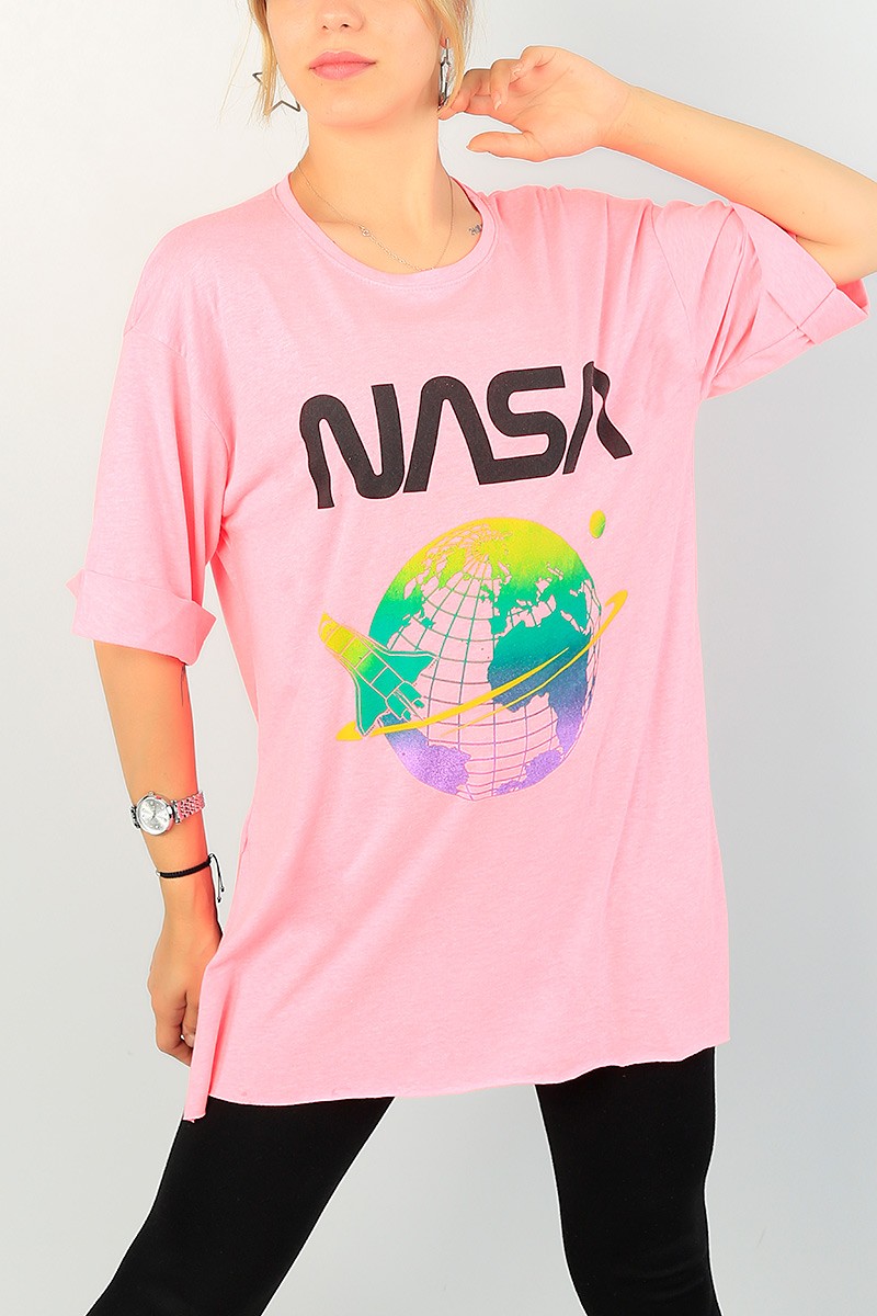 Pembe Nasa Baskı Bayan Tişört 70473
