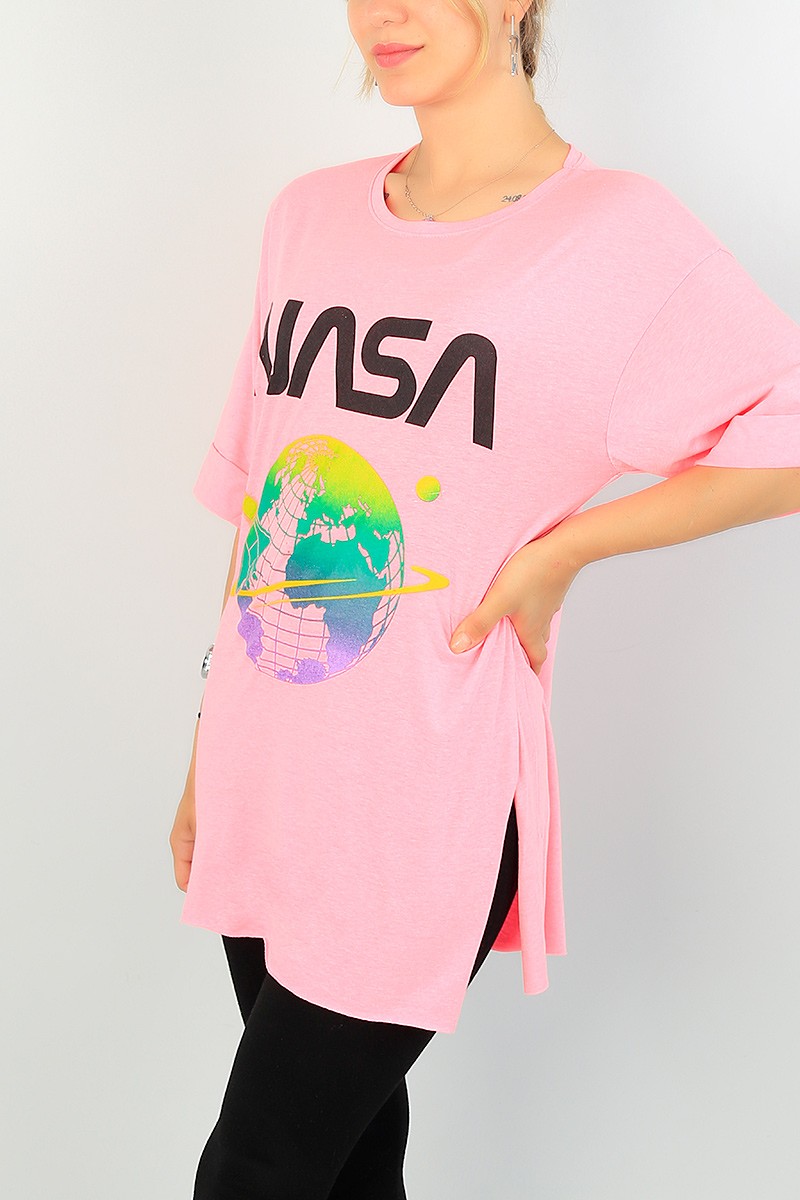 Pembe Nasa Baskı Bayan Tişört 70473