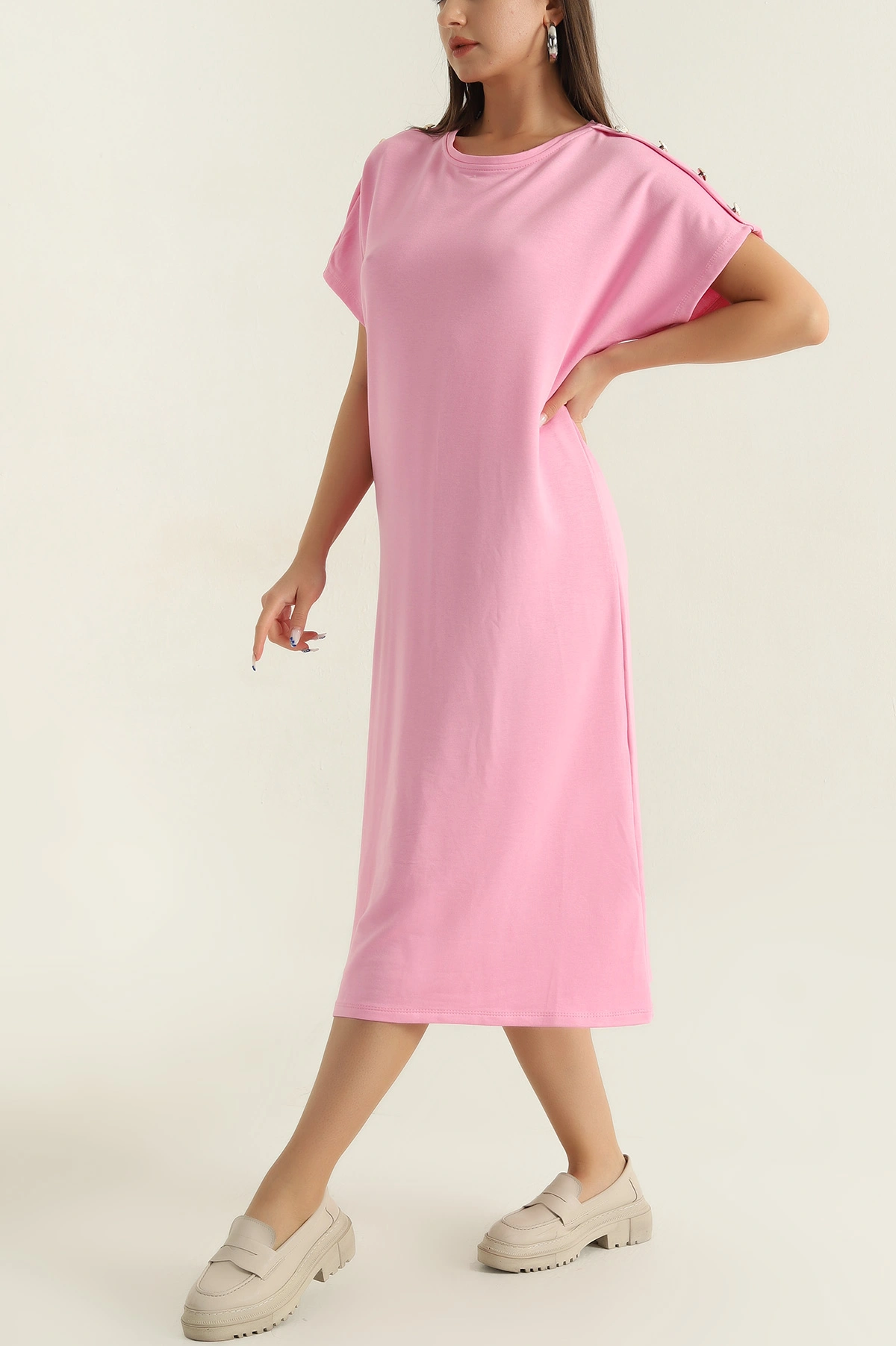 Pembe Omuz Detay Modal Kadın Elbise 373353