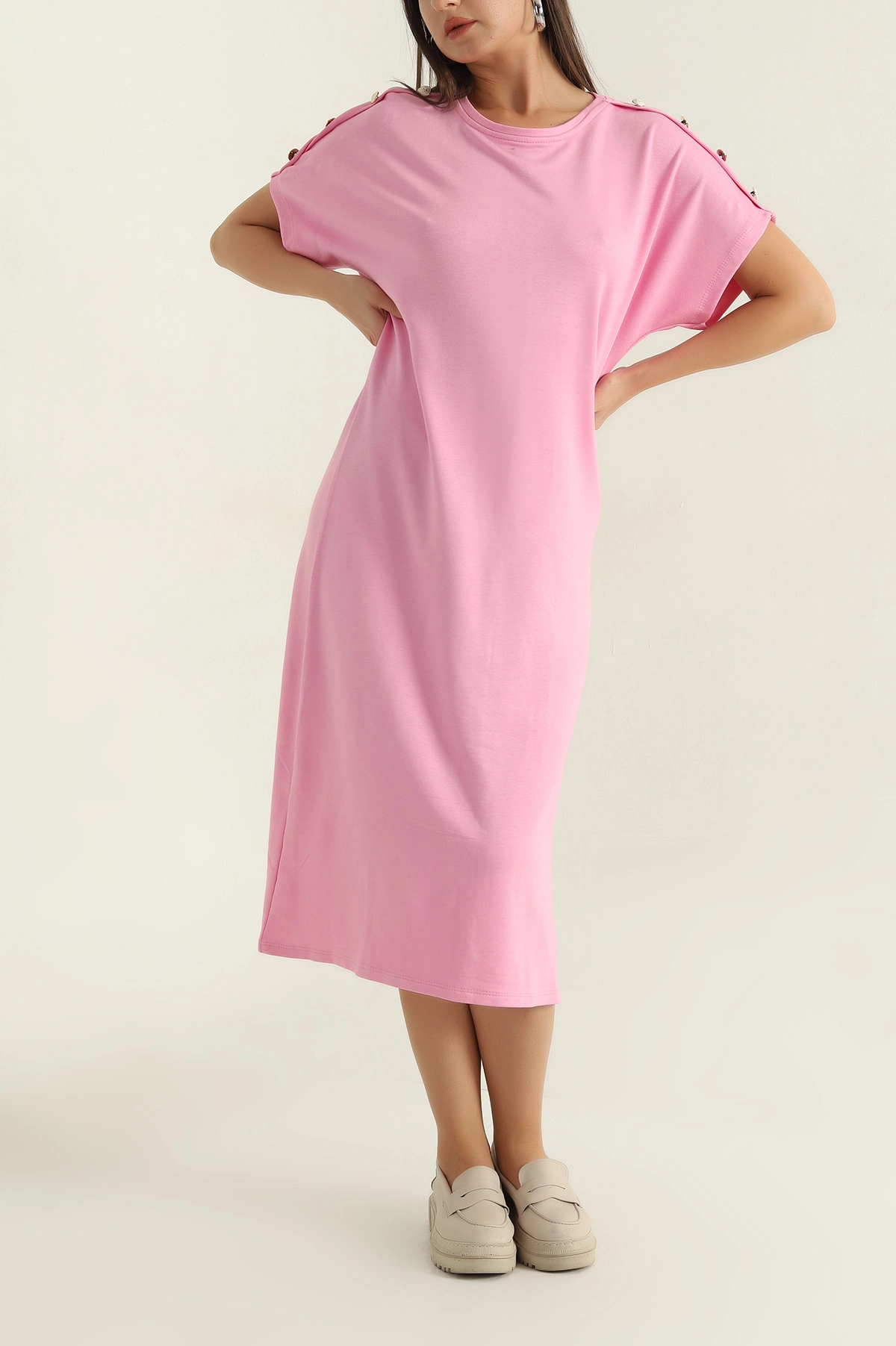 Pembe Omuz Detay Modal Kadın Elbise 373353