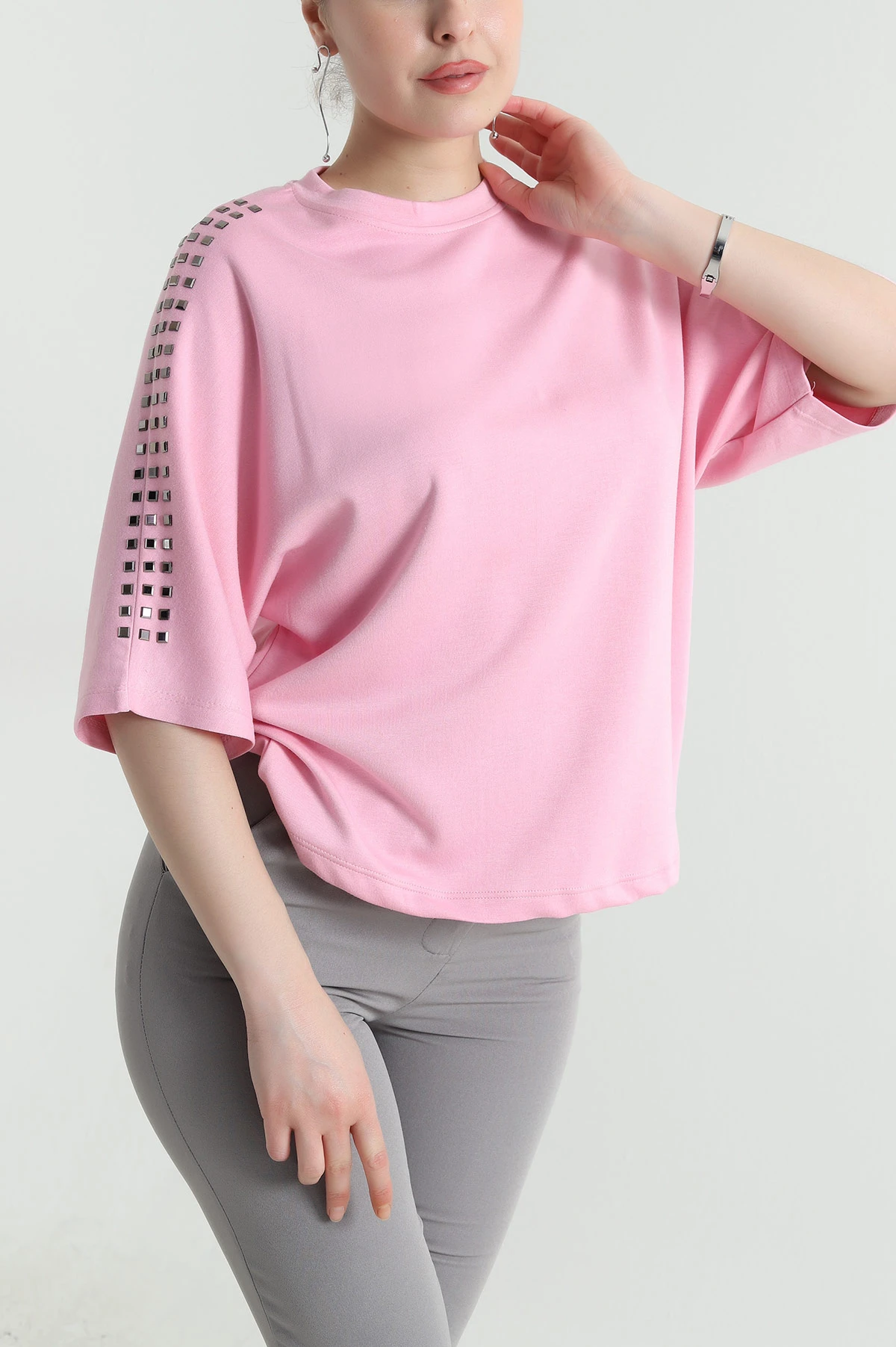 Pembe Omuzları Taşlı Oysho Kadın Bluz 455327