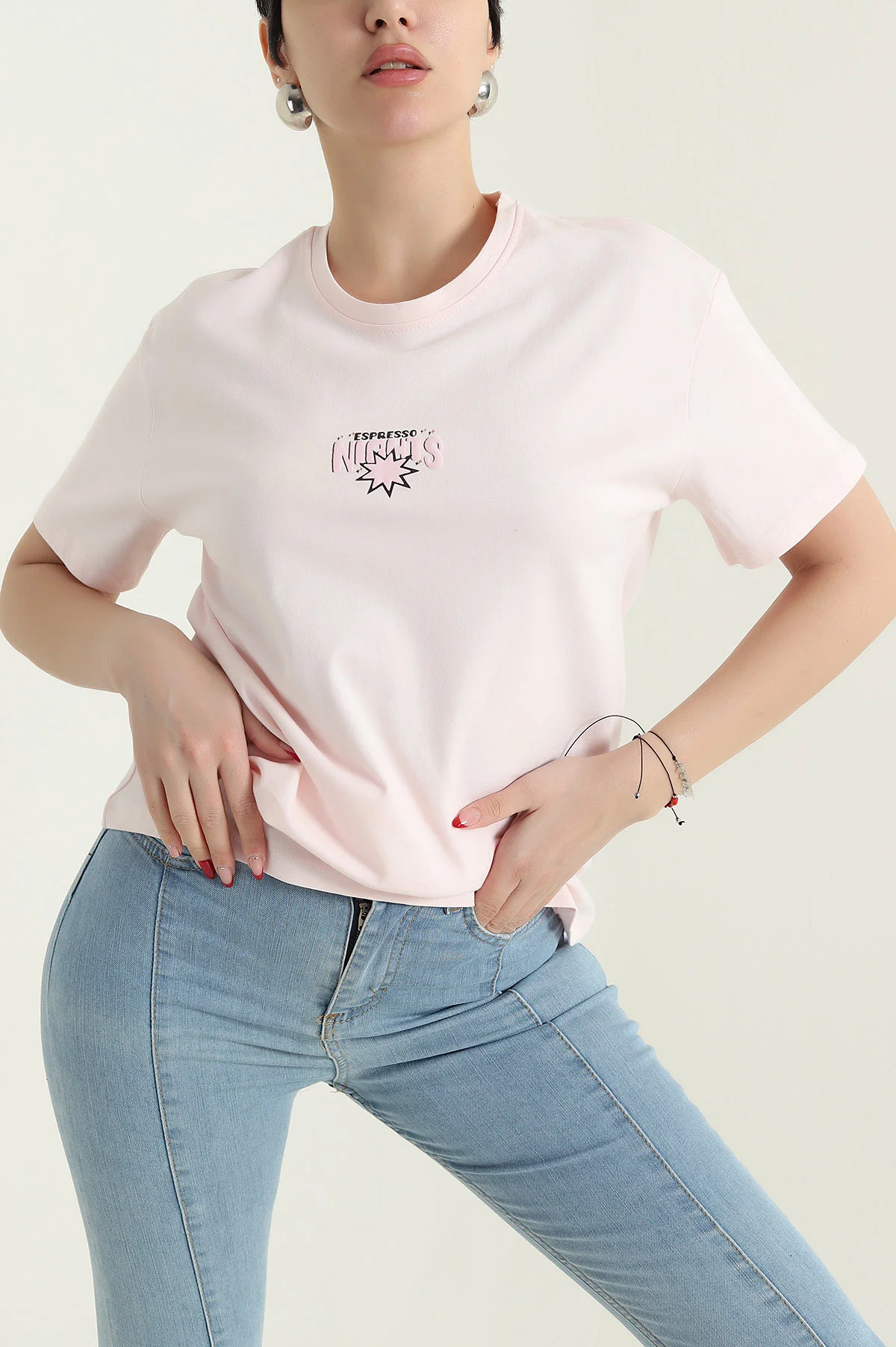 Pembe Ön Arka Baskılı Kadın Tişört 435151