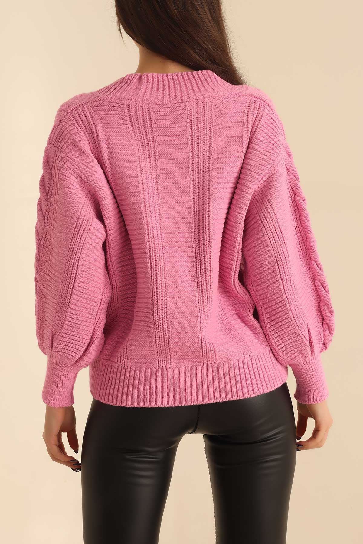Pembe Örgü Tasarım Bayan Triko Hırka 216980