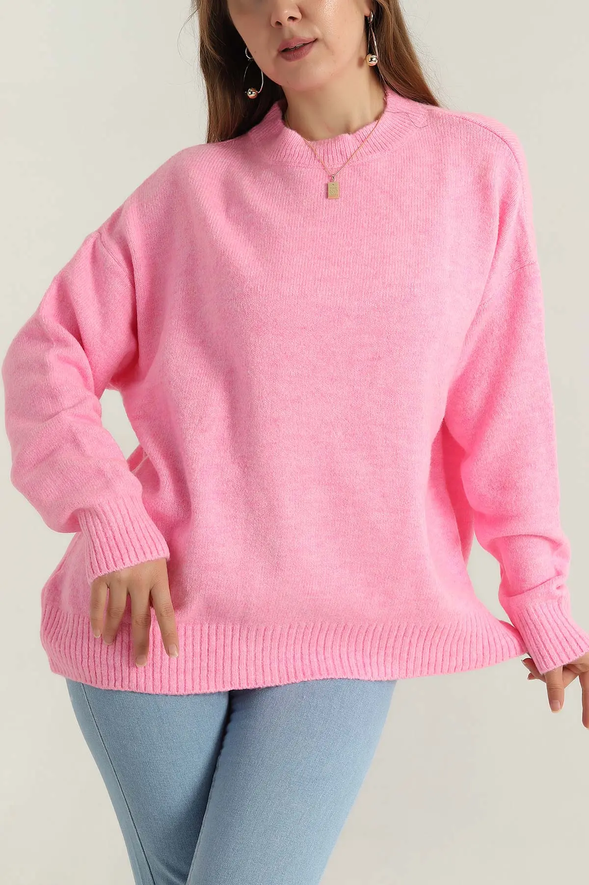 Pembe Örme Triko Kadın Kazak 408892