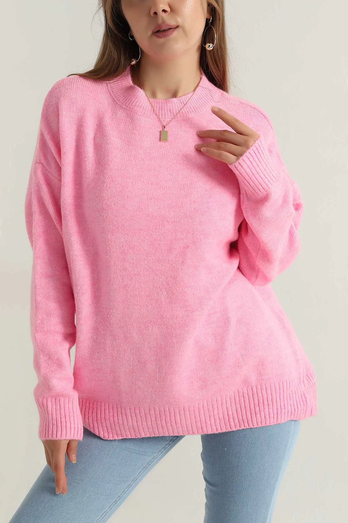 Pembe Örme Triko Kadın Kazak 408892
