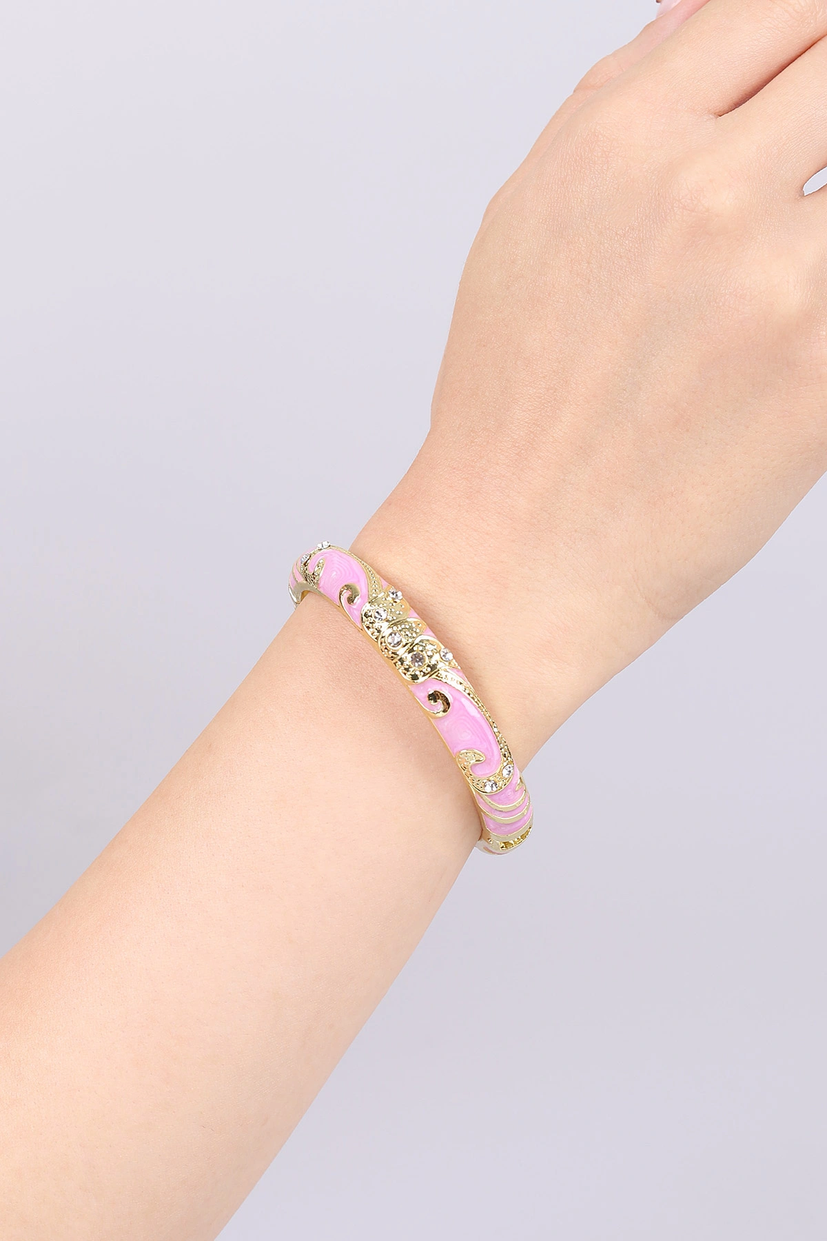 Pembe Ortası Taşlı Varaklı Vintage Kelepçe Bileklik 469038
