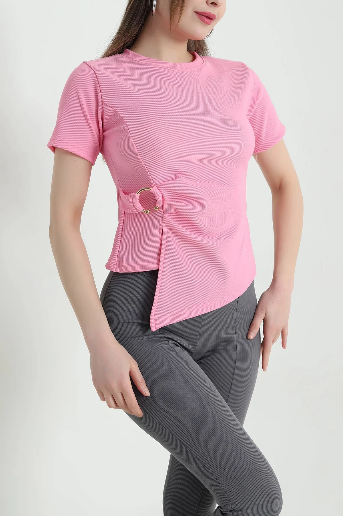 Pembe Ottoman Likralı Kadın Bluz 443149