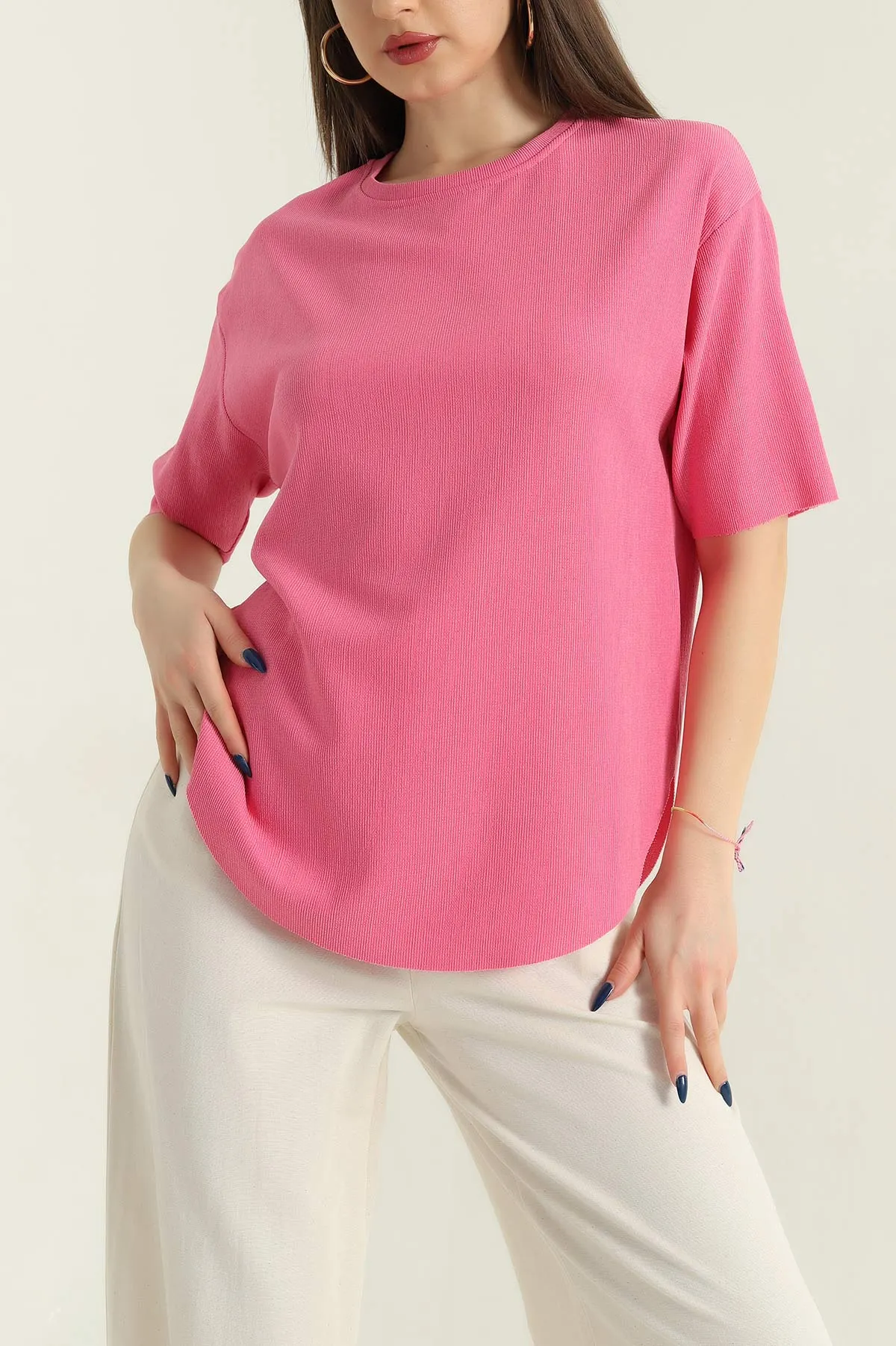 Pembe Oval Kesim Kadın Bluz 347097