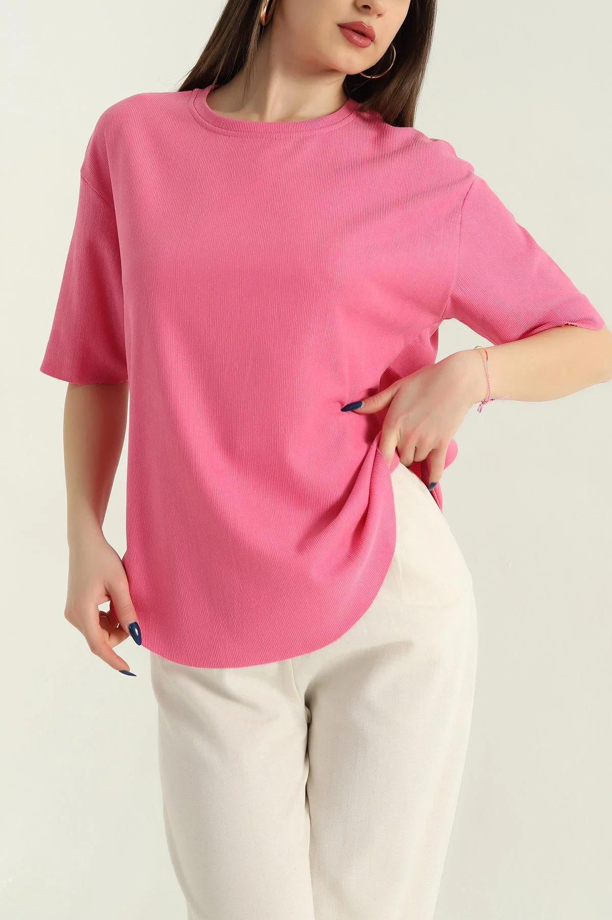 Pembe Oval Kesim Kadın Bluz 347097