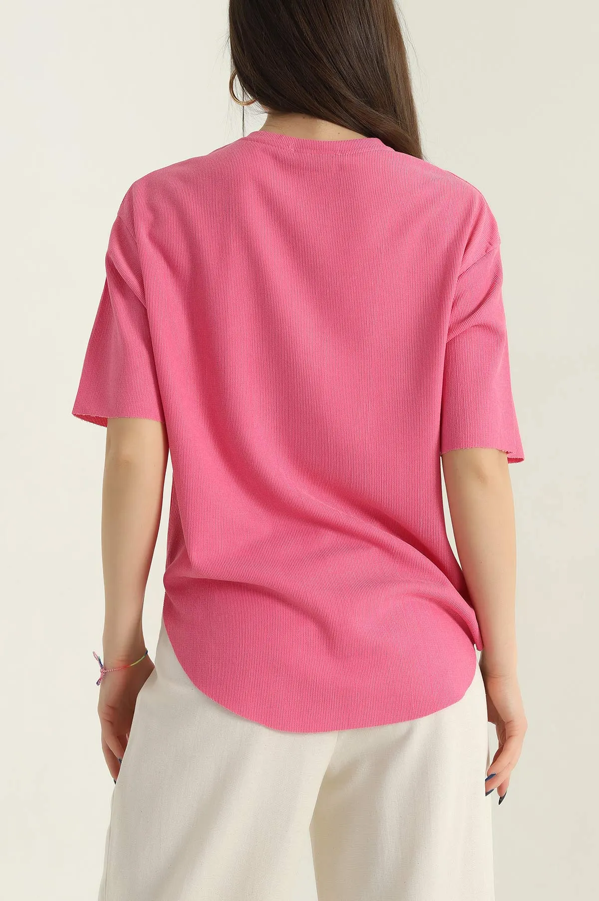 Pembe Oval Kesim Kadın Bluz 347097
