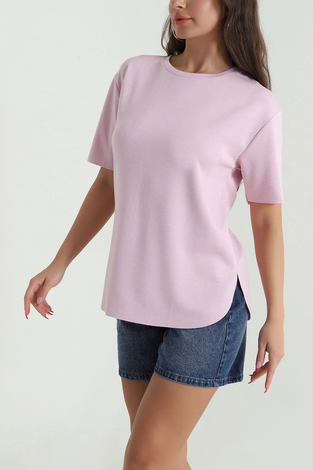 Pembe Oval Kesim Oysho Kadın Tişört 474966