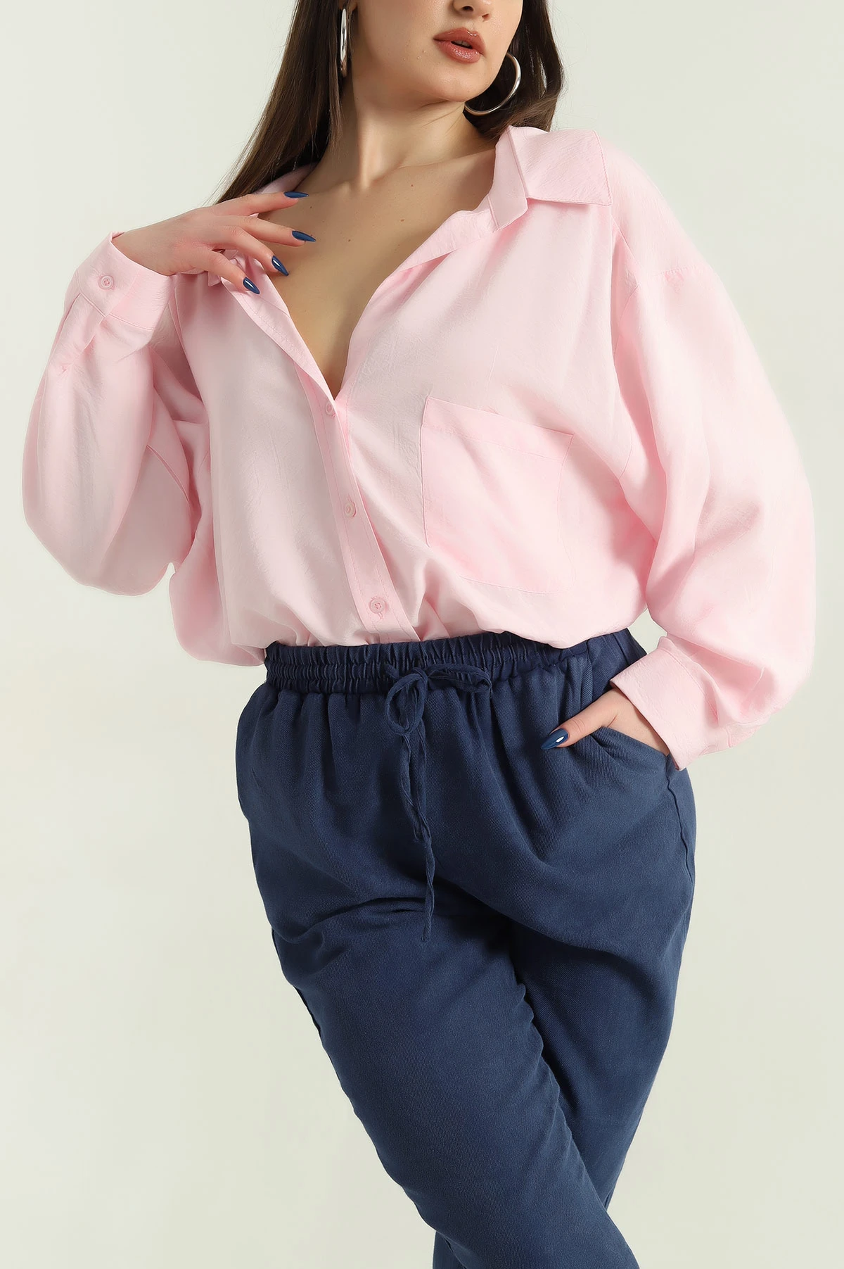 Pembe Oversize Aerobin Kumaş Bayan Gömlek 337190