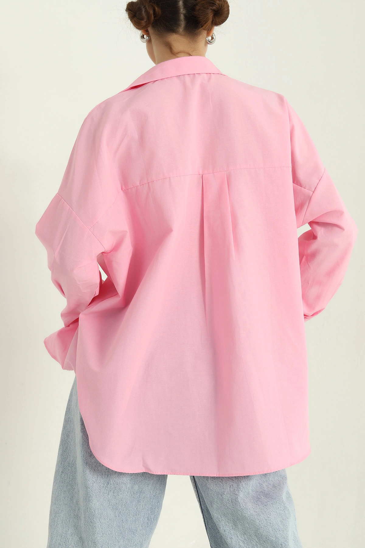 Pembe Oversize Bayan Poplin Gömlek 337010