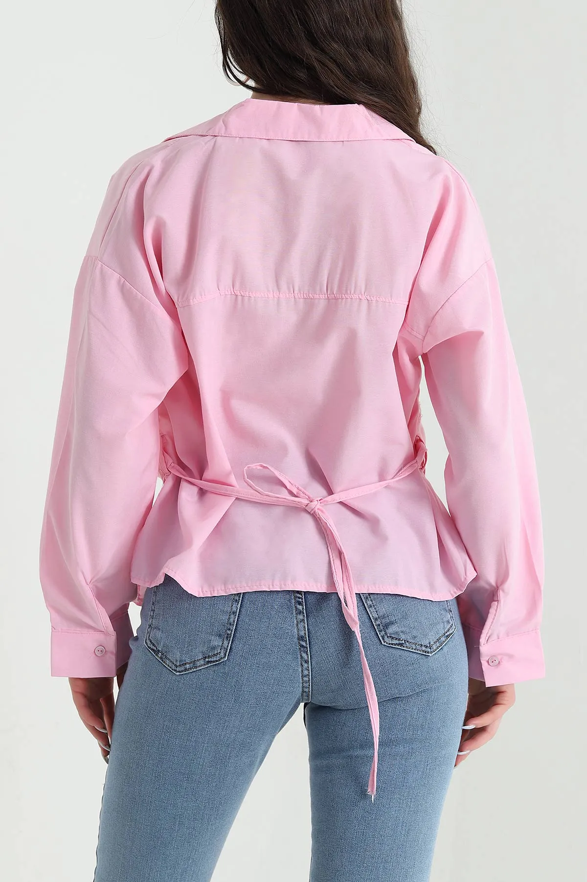 Pembe Oversize Poplin Kadın Gömlek 448914