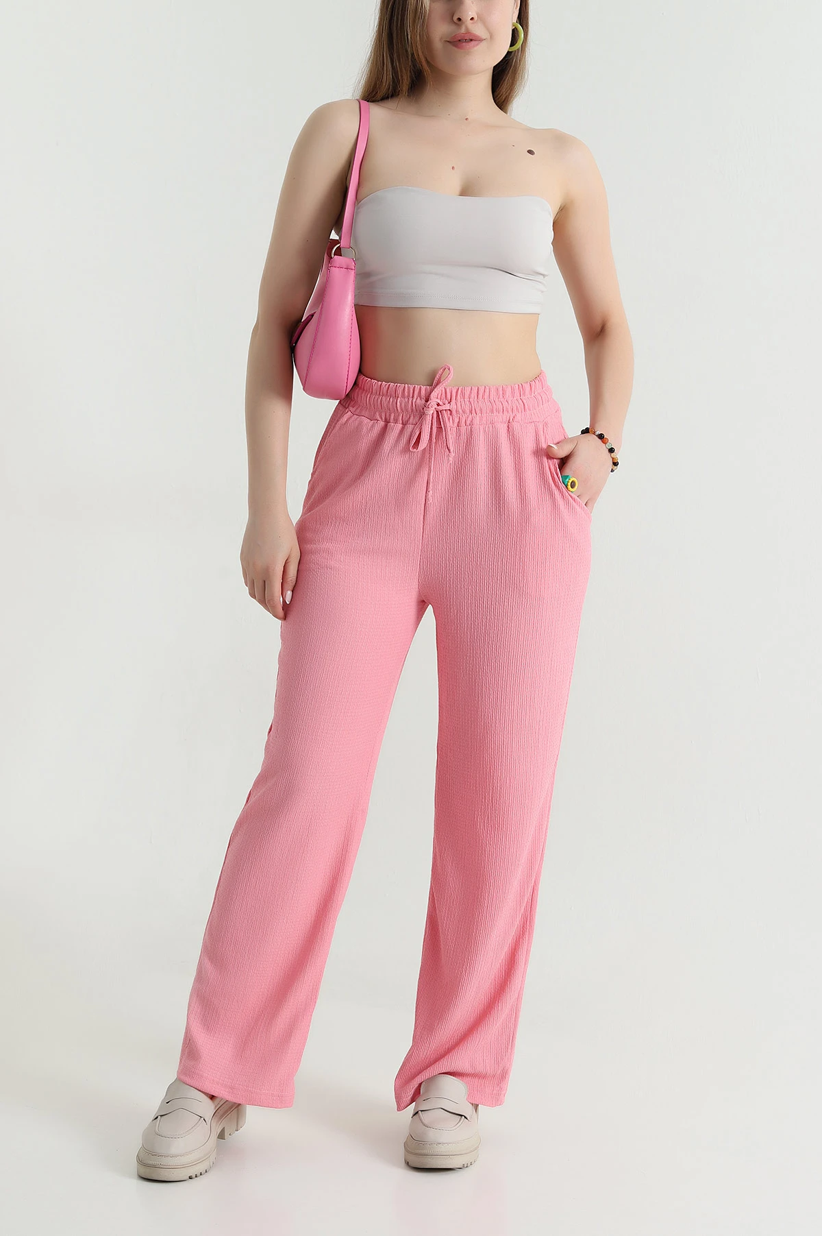 Pembe Palazzo Bürümcük Kadın Pantolon 470700