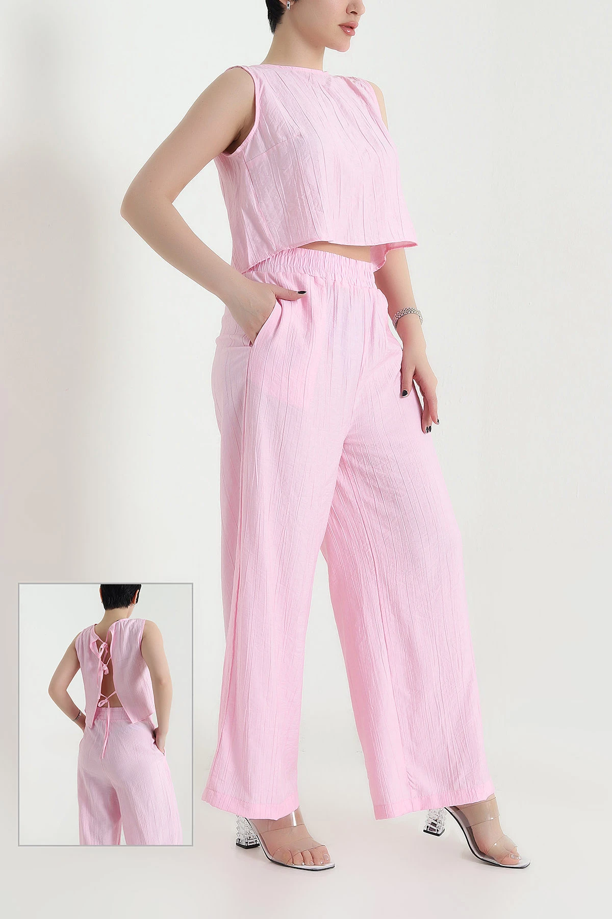 Pembe Pantolon Bluz Kadın Çilek İkili Takım 454781