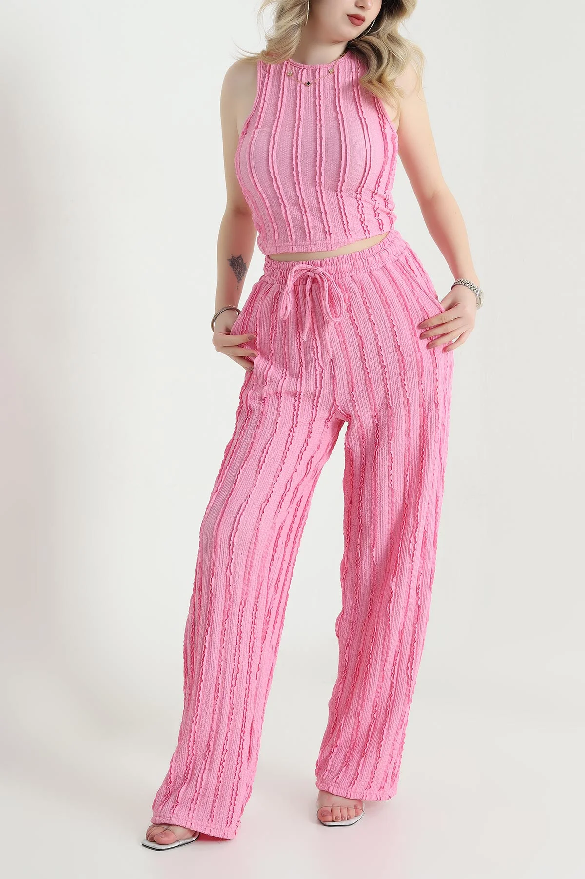 Pembe Pantolon Bluz Kadın İkili Takım 456794