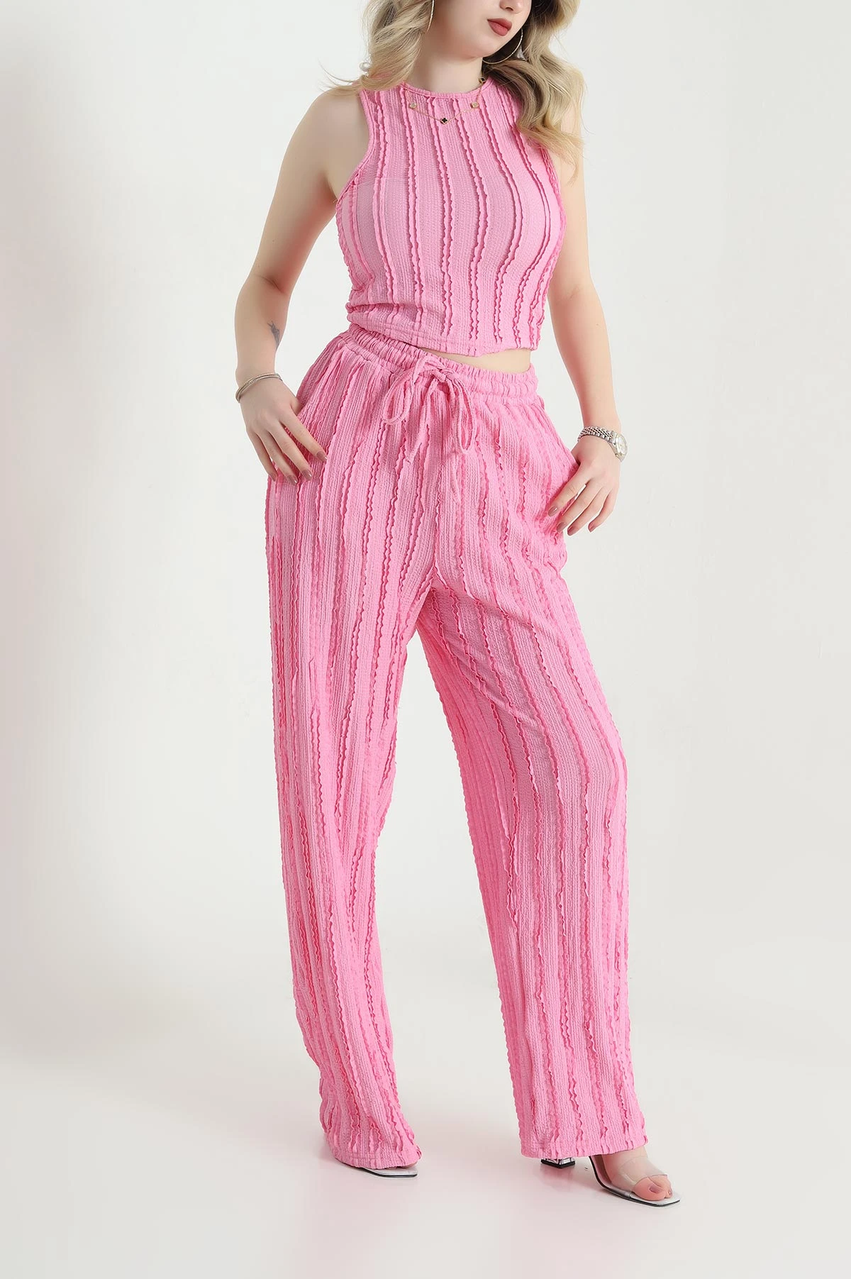 Pembe Pantolon Bluz Kadın İkili Takım 456794
