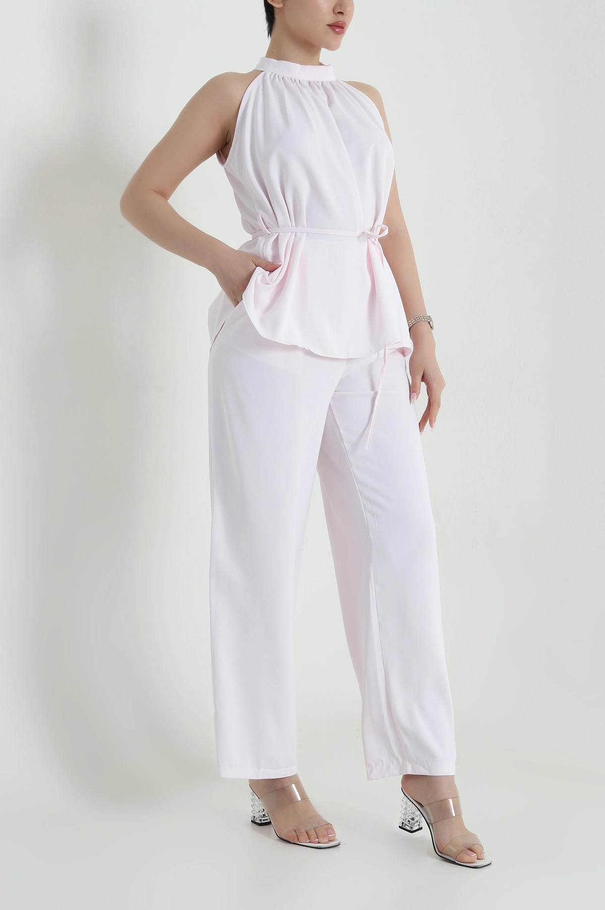 Pembe Pantolon Bluz Kadın Linda İkili Takım 458290