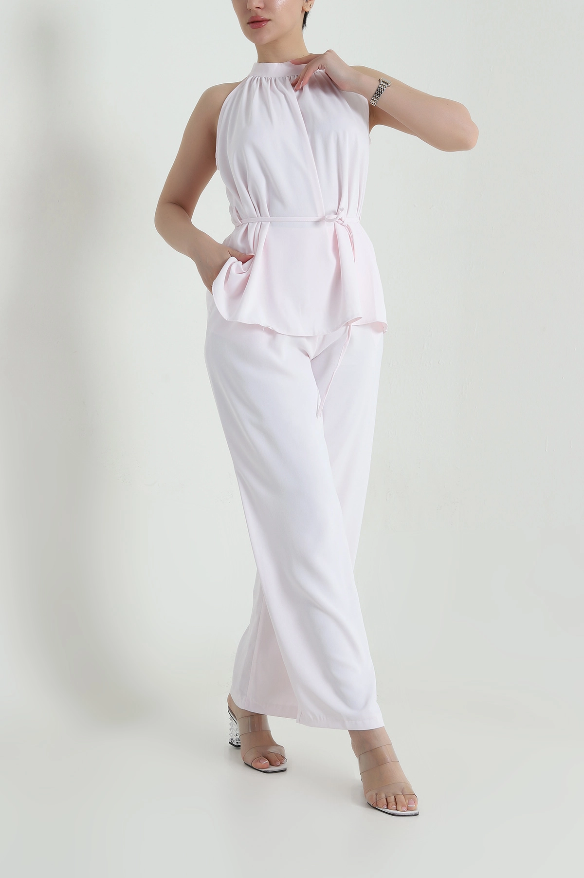 Pembe Pantolon Bluz Kadın Linda İkili Takım 458290