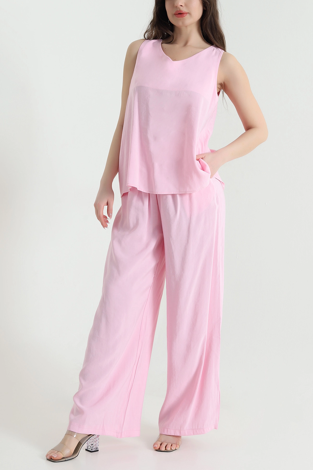 Pembe Pantolon Bluz Modal Cupra Kadın İkili Takım 454803