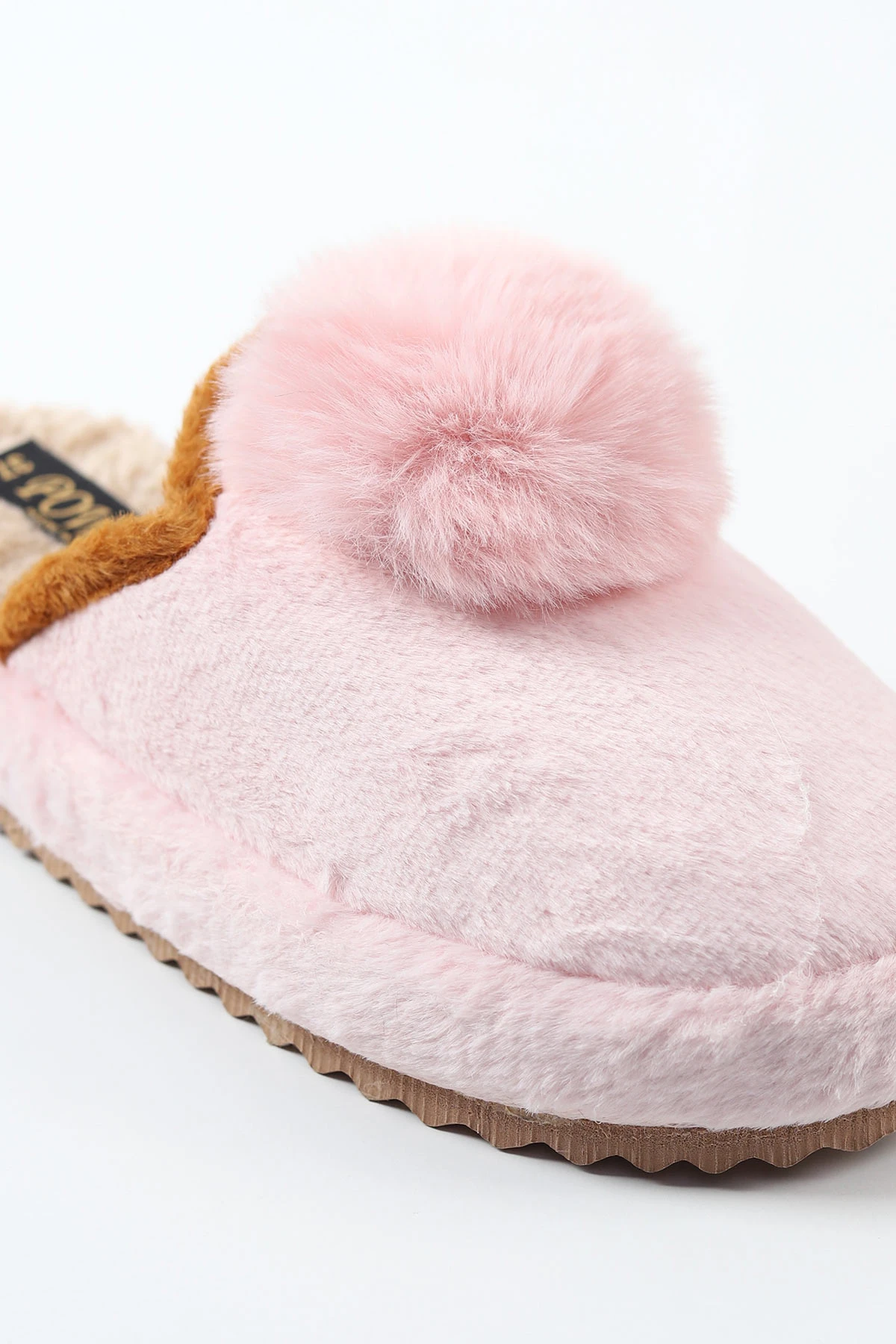 Pembe Peluş Önü Kapalı Ponpon Detaylı Kadın Ev Terliği 488346