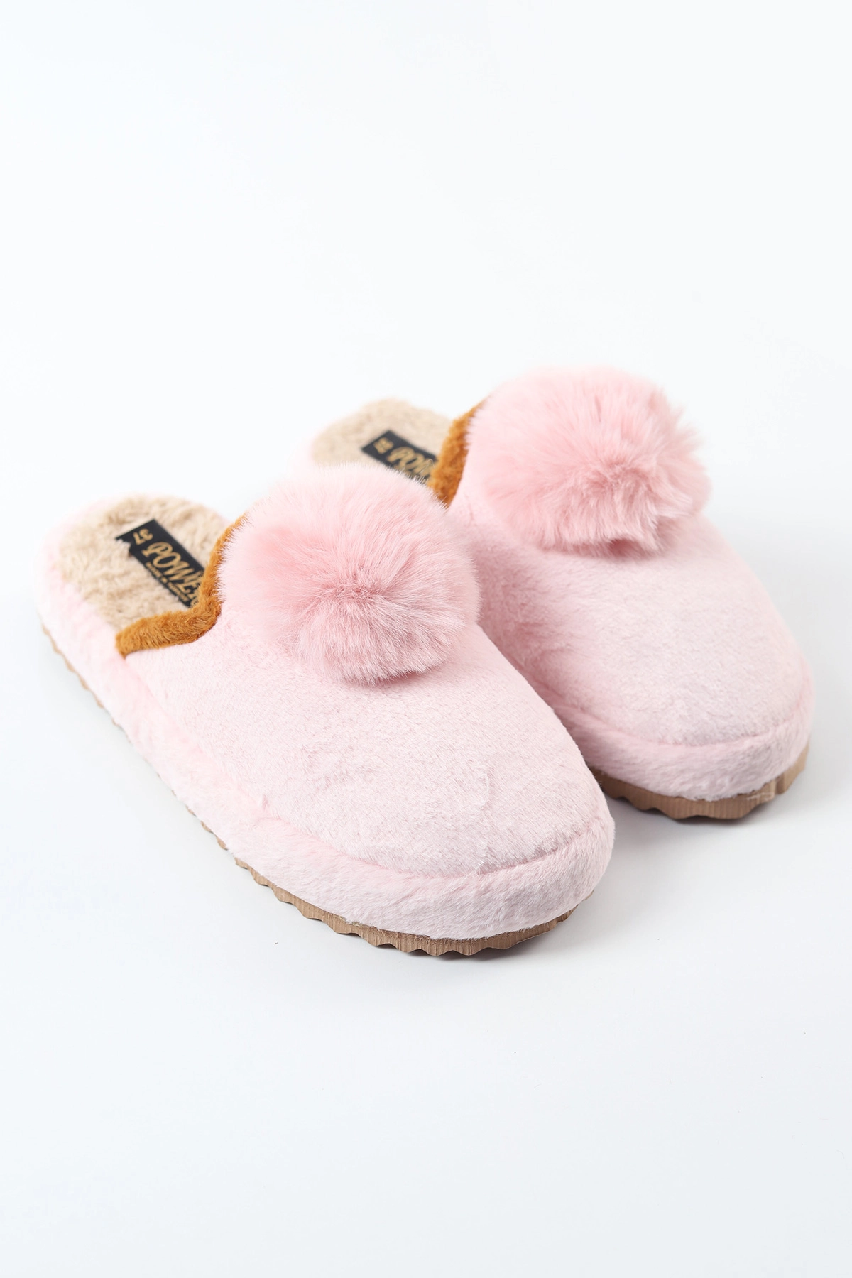 Pembe Peluş Önü Kapalı Ponpon Detaylı Kadın Ev Terliği 488346