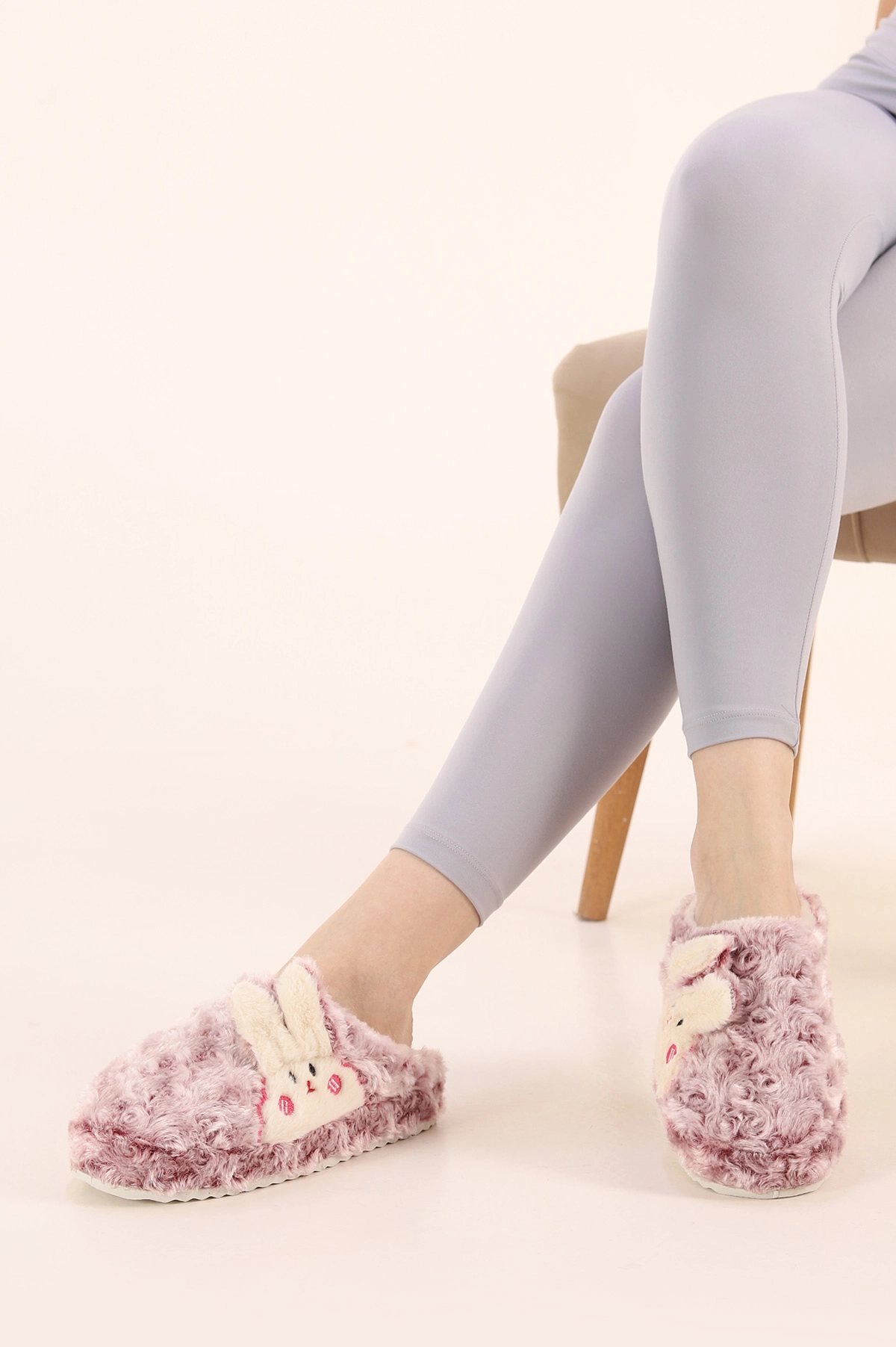Pembe Peluş Tavşan Kulaklı Kadın Ev Terliği 389051
