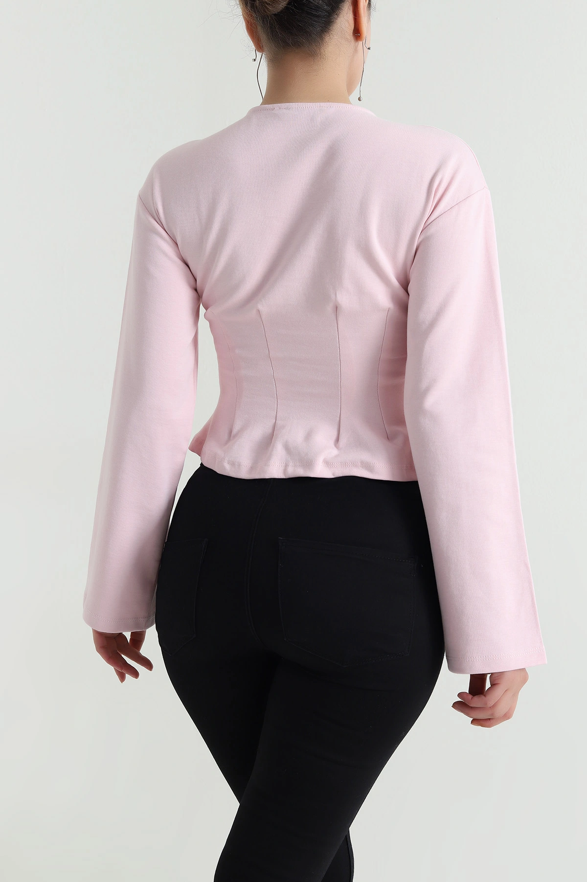 Pembe Pensli Kadın Uzun Kollu Bluz 483562