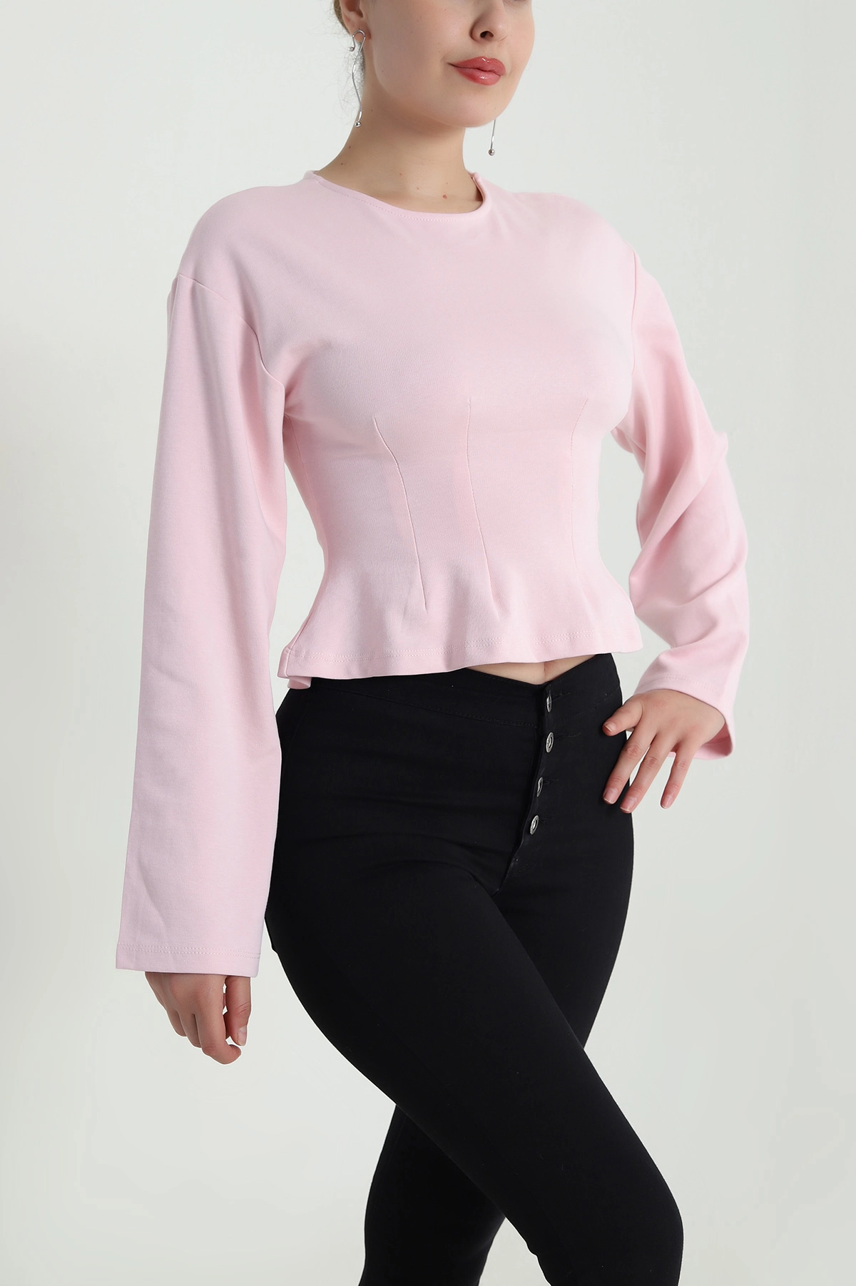 Pembe Pensli Kadın Uzun Kollu Bluz 483562