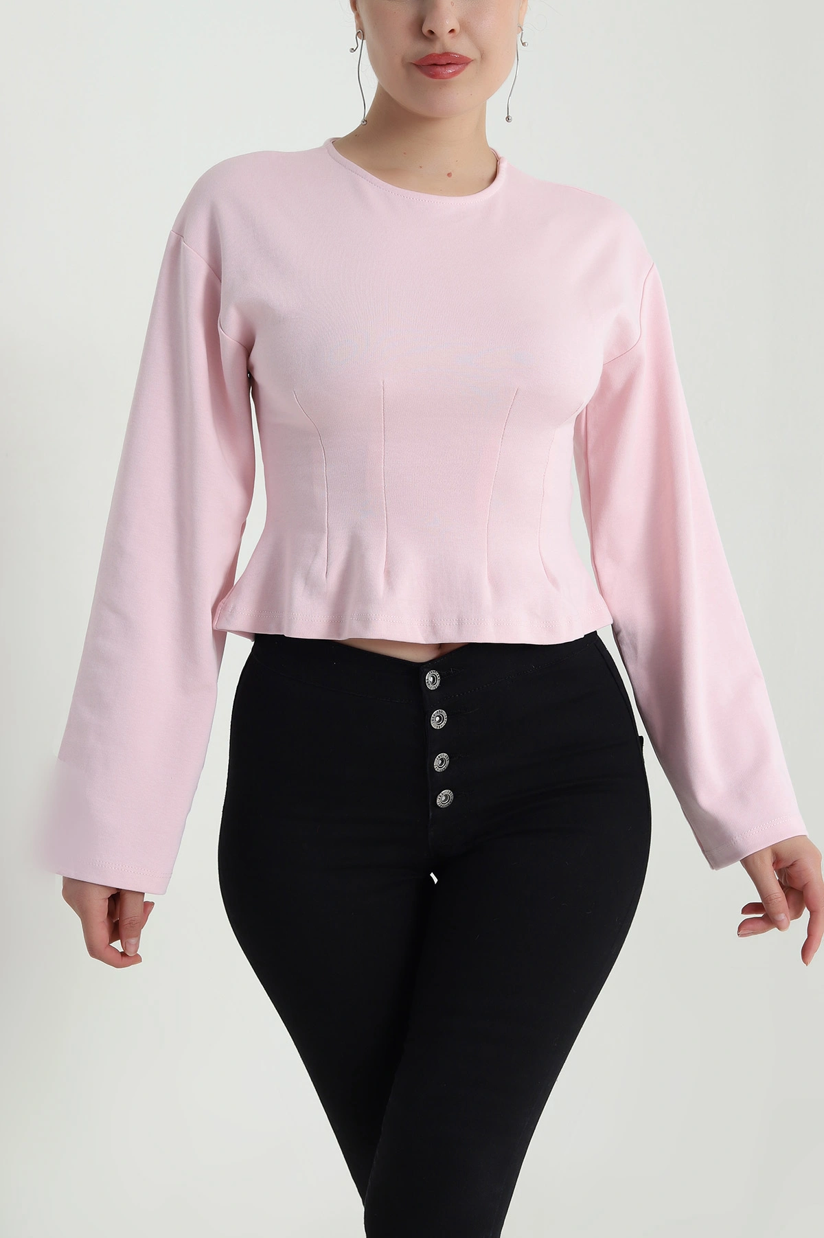 Pembe Pensli Kadın Uzun Kollu Bluz 483562