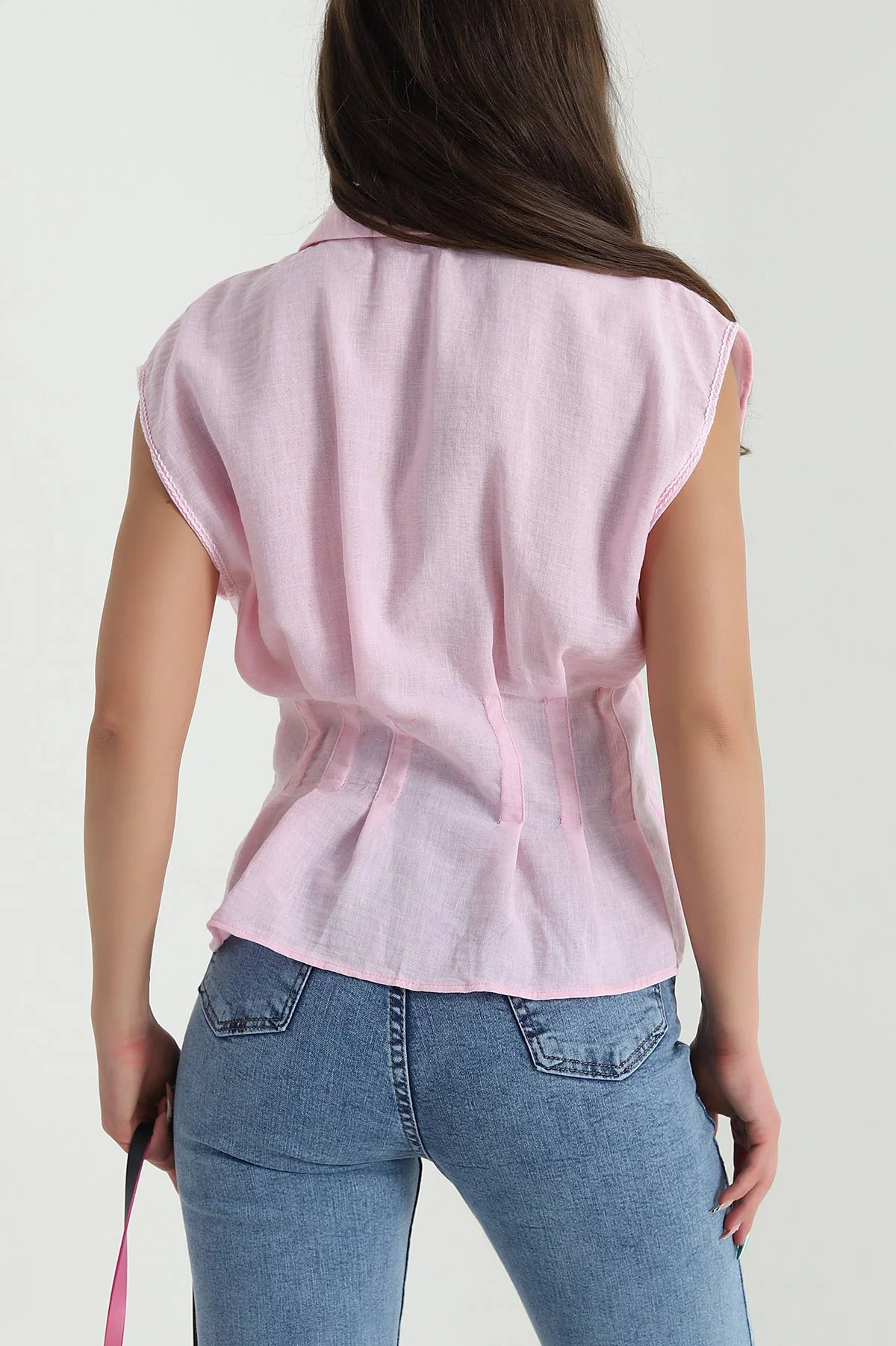 Pembe Pensli Pera Keten Kadın Bluz 468579