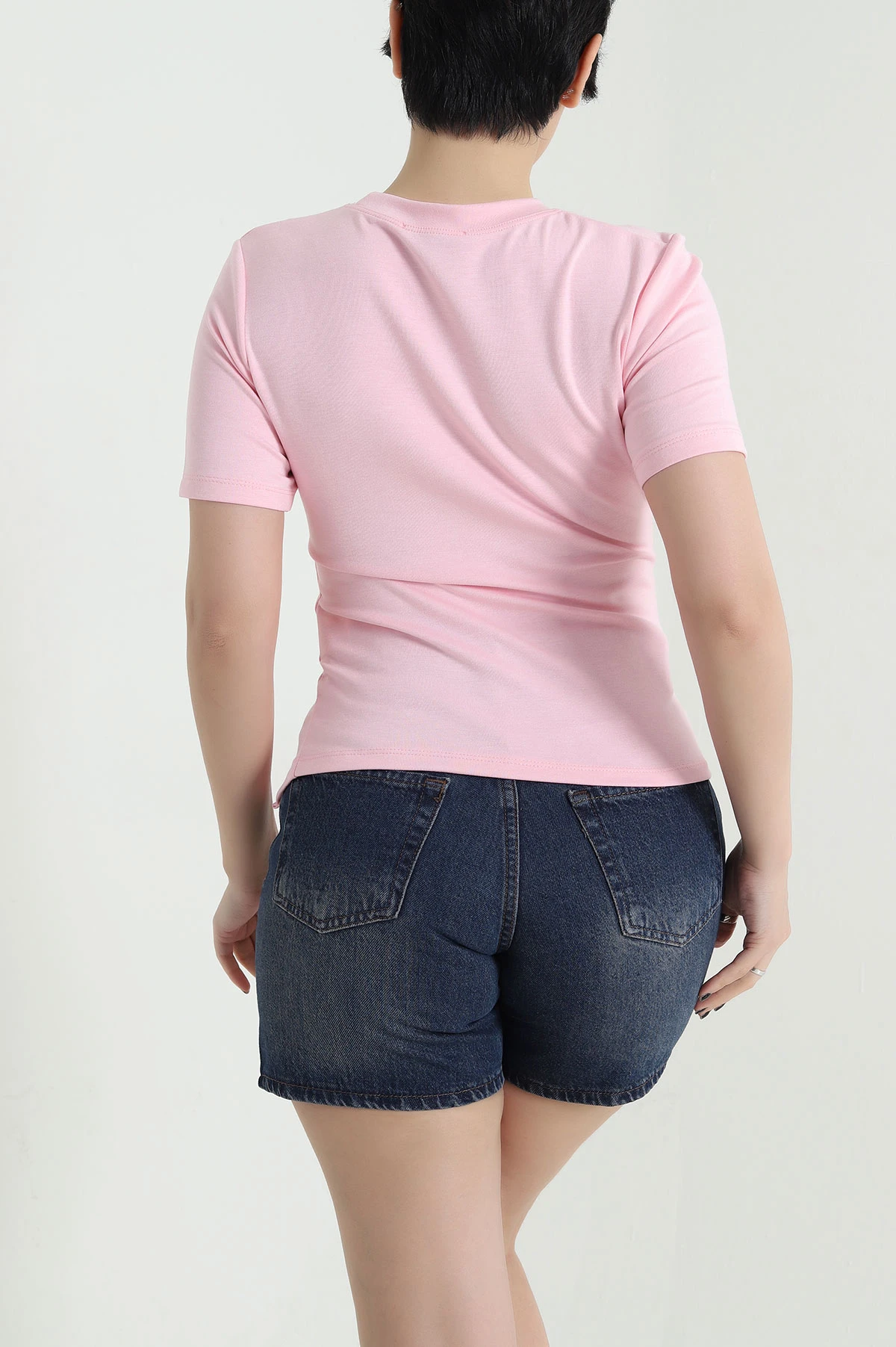 Pembe Pileli Asimetrik Kesim Kadın Bluz 456014