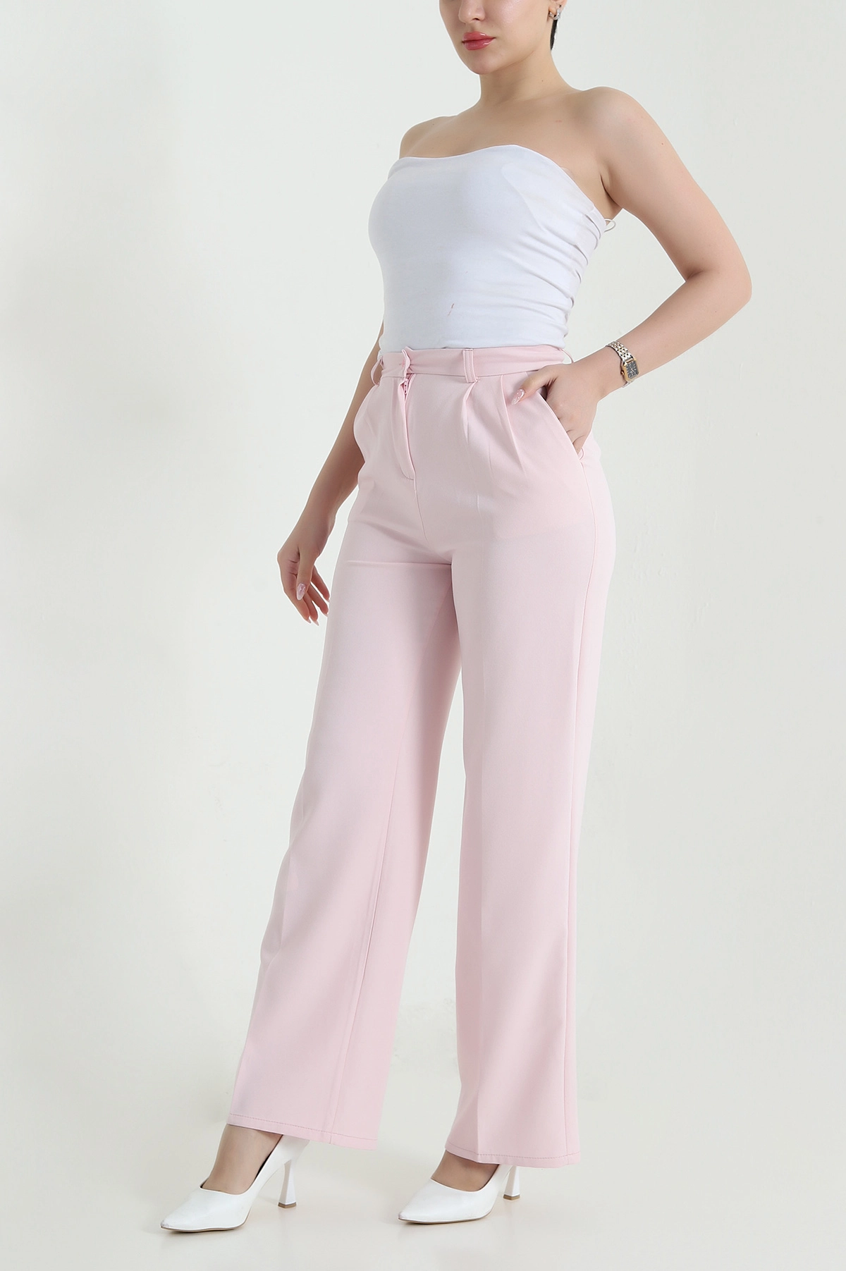 Pembe Pileli Cepli Palazzo Dabıl Kadın Pantolon 461515