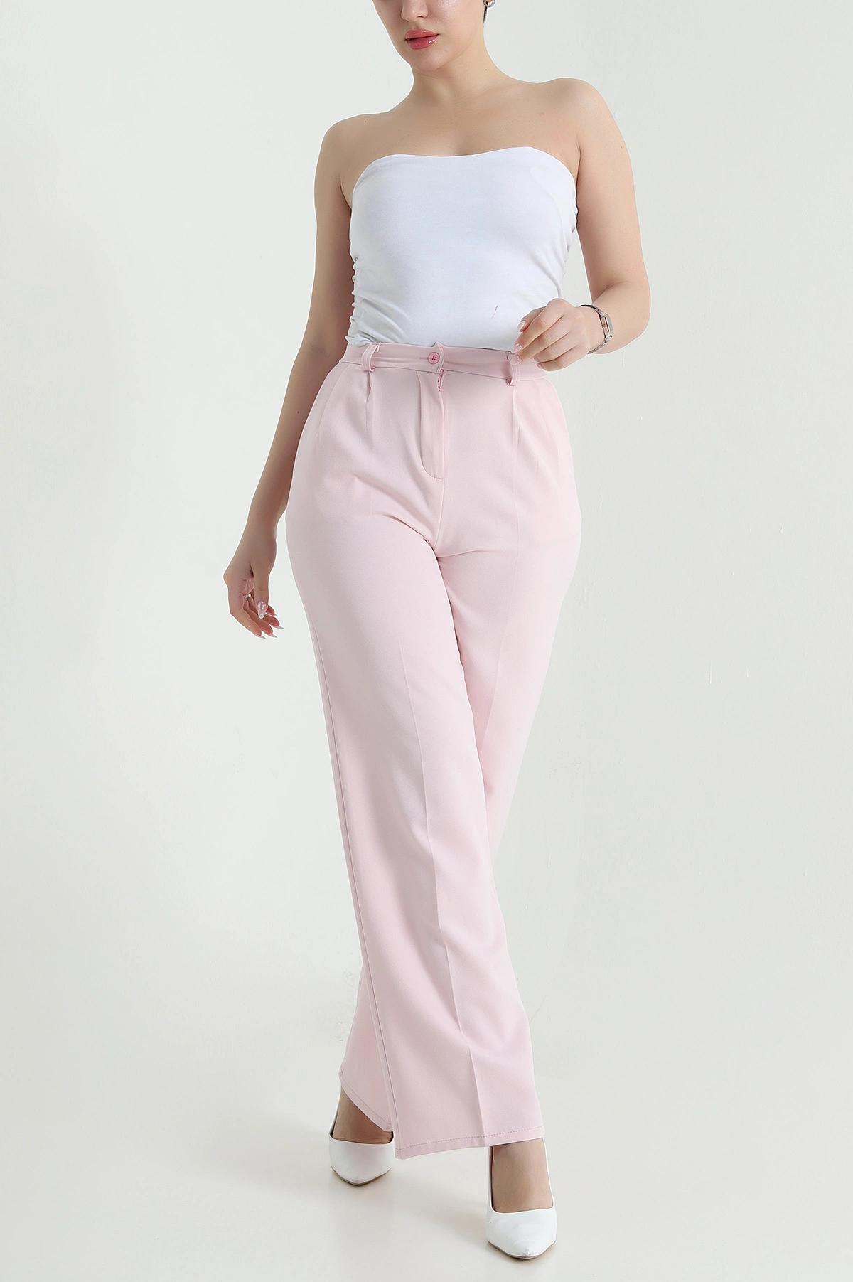 Pembe Pileli Cepli Palazzo Dabıl Kadın Pantolon 461515
