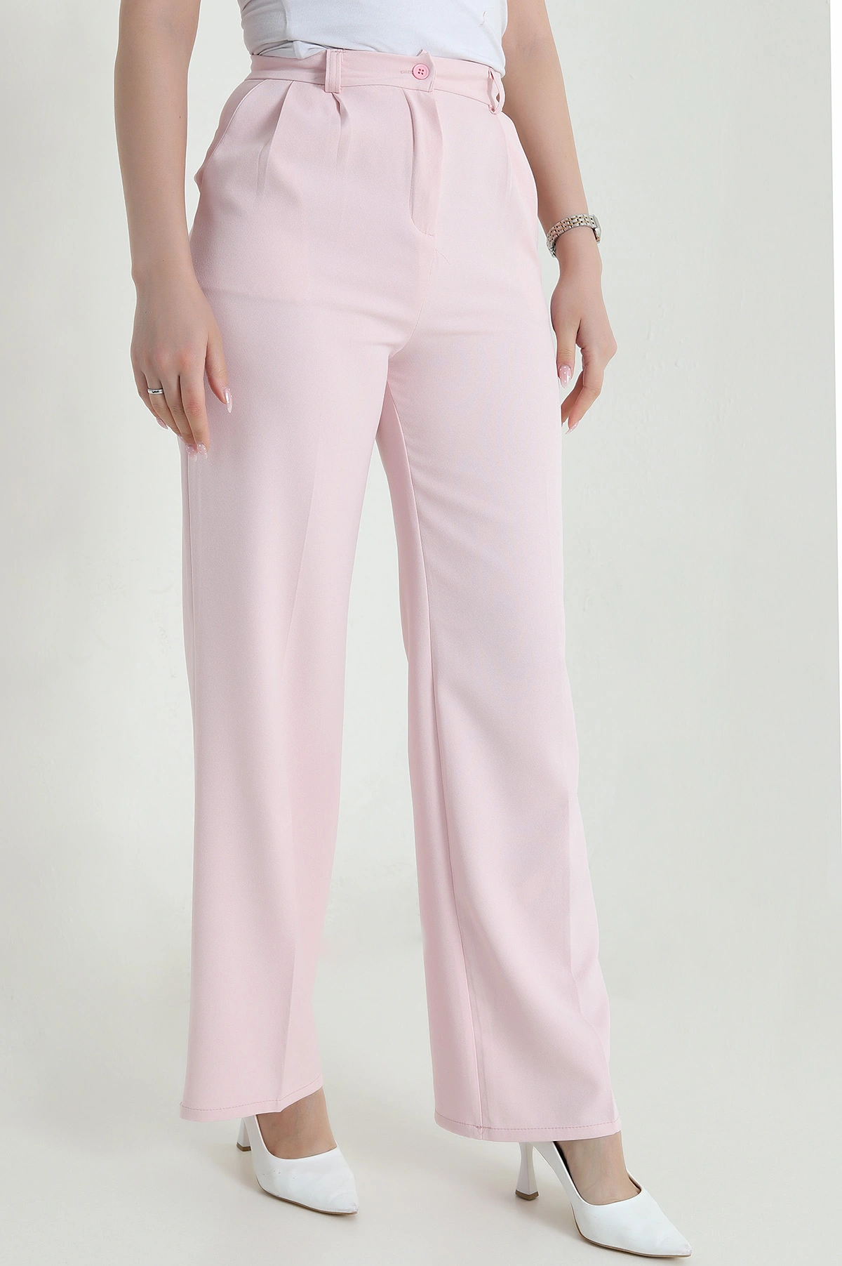 Pembe Pileli Cepli Palazzo Dabıl Kadın Pantolon 461515