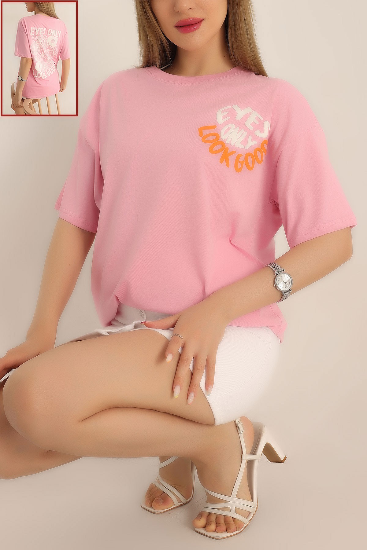 Pembe Plastik Baskılı Bayan Tişört 182775