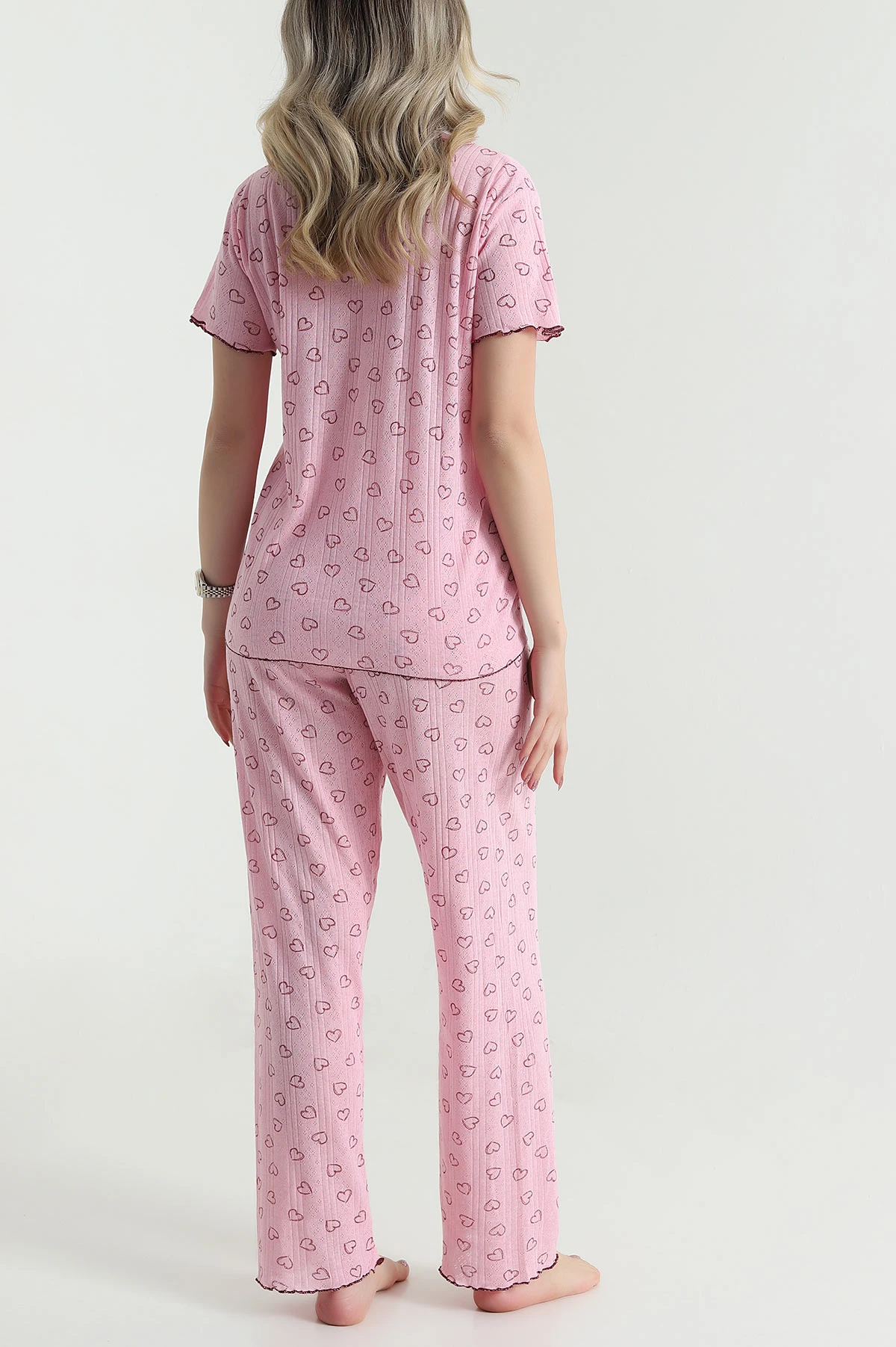Pembe Pointel Düğmeli Kadın Pijama Takımı 478567
