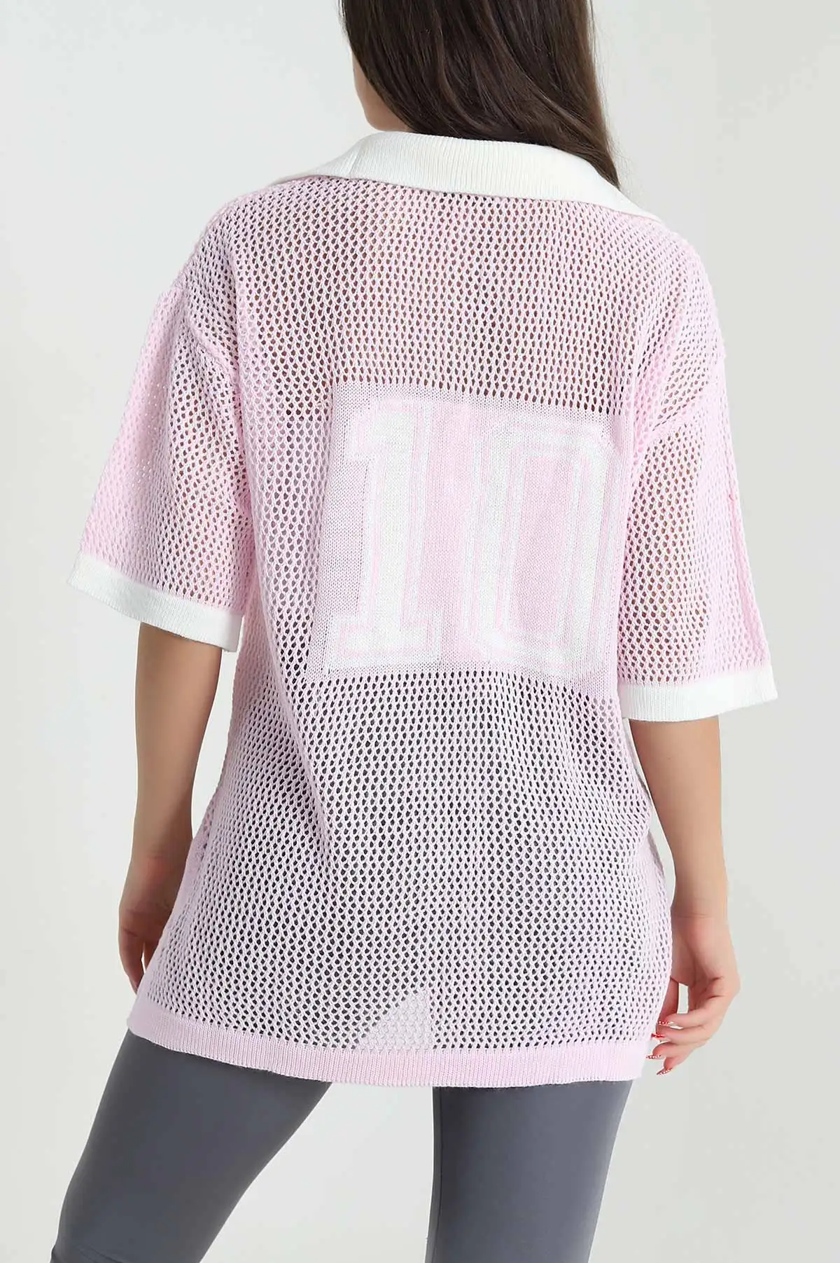 Pembe Polo Yaka Ajurlu Triko 477713