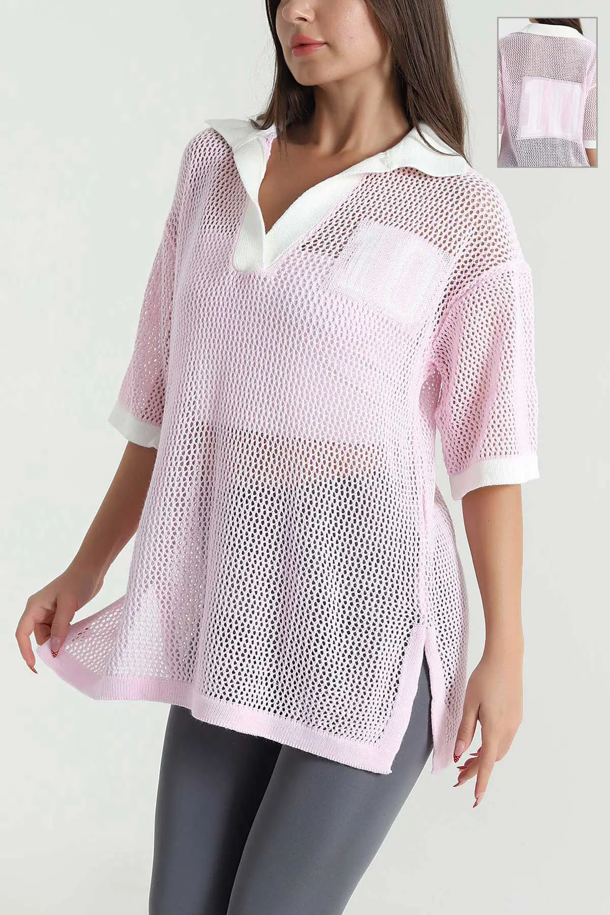 Pembe Polo Yaka Ajurlu Triko 477713